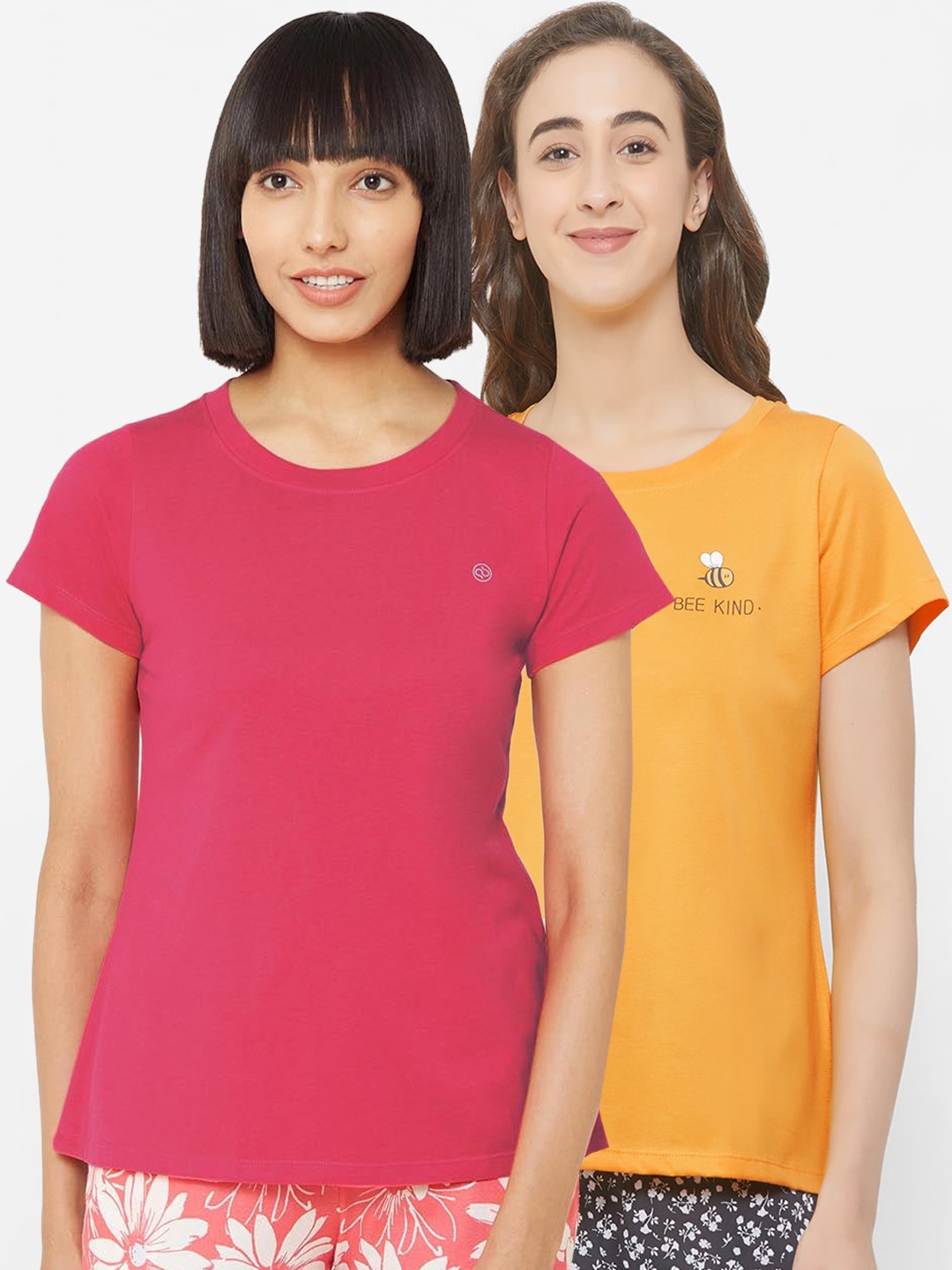 

Soie Women Pack Of 2 Solid Lounge T-shirts, Yellow