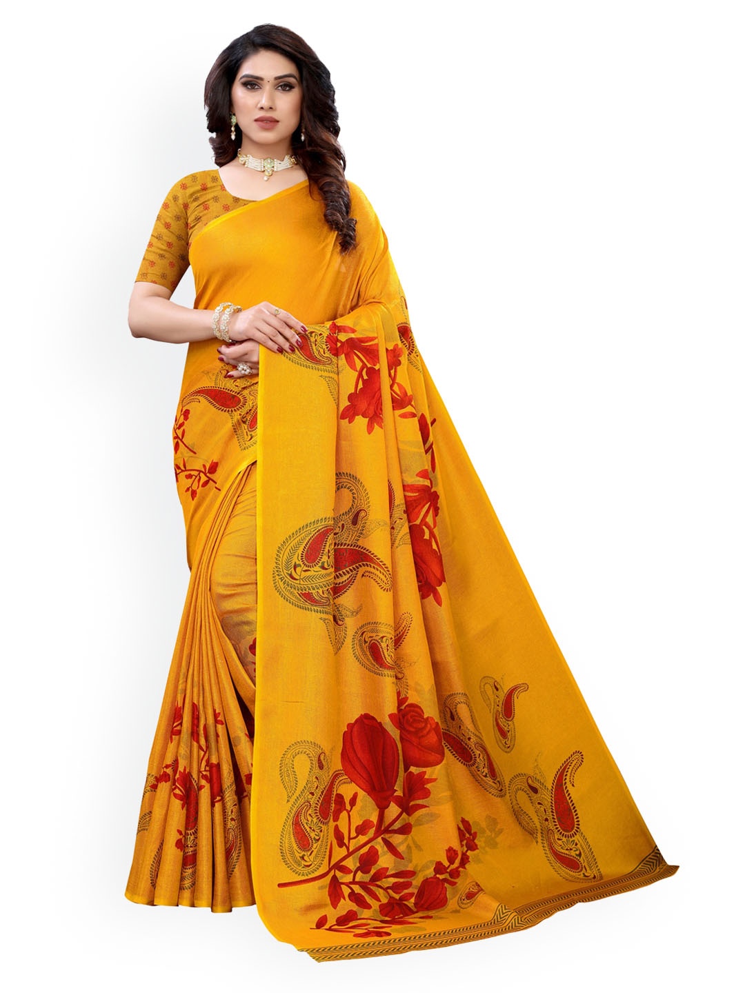 

KALINI Yellow Printed Jute Cotton Saree