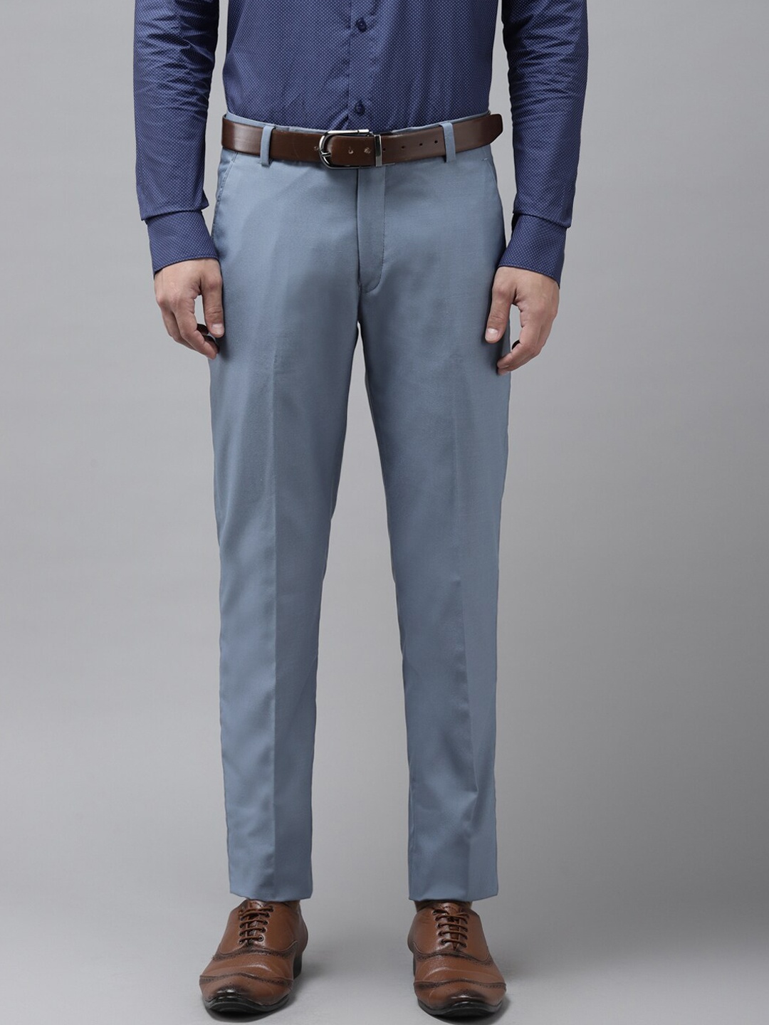 hangup trend Men Grey Regular Fit Solid Regular Trousers