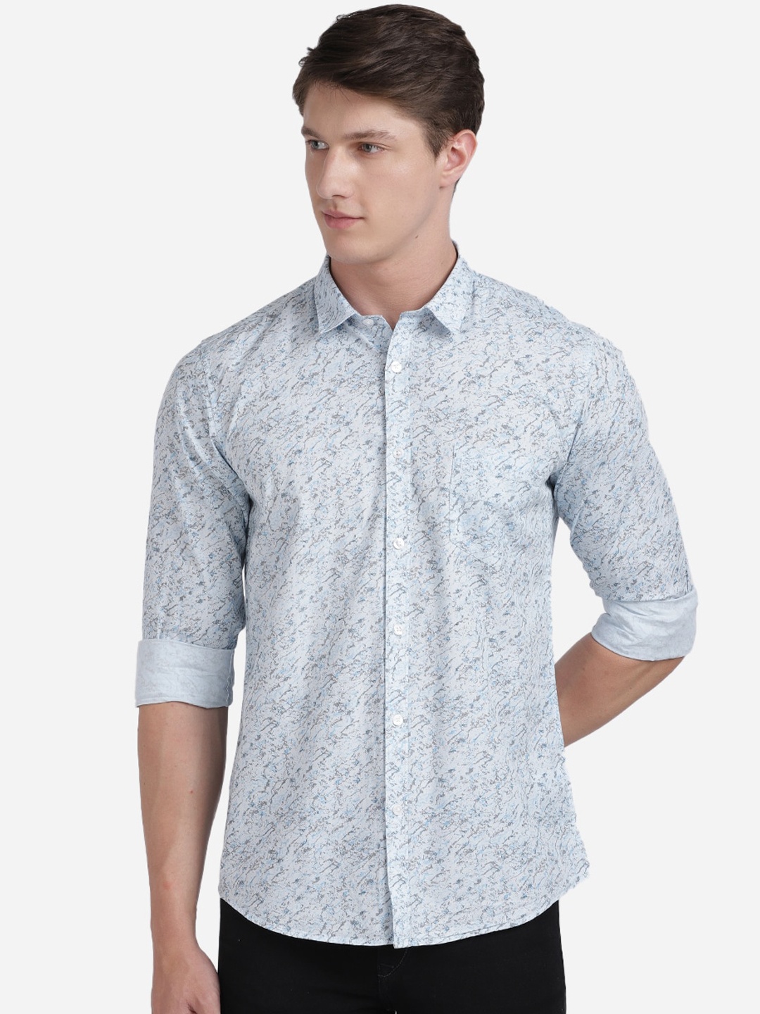 

Crocodile Men Blue Slim Fit Printed Pure Cotton Casual Shirt