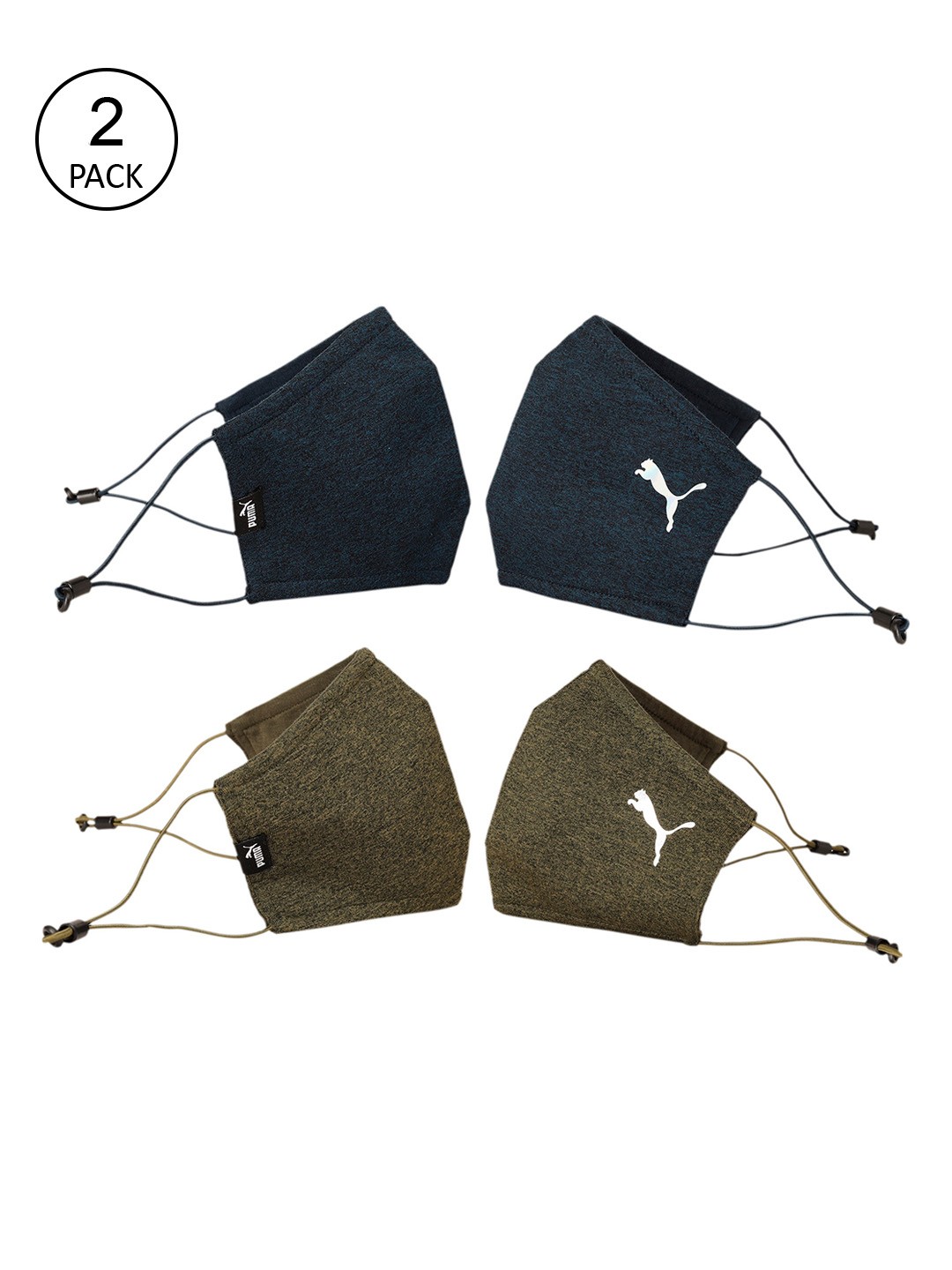 

Puma Unisex Pack Of 2 Solid 5-Ply Cotton Protective Outdoor Face Masks, Navy blue
