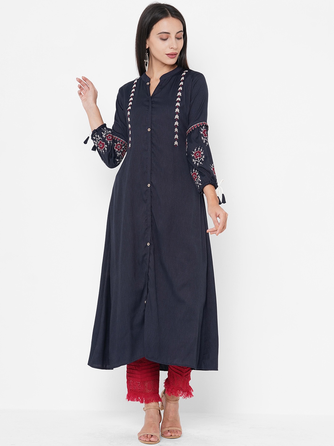 

FASHOR Women Navy Blue Straight Kurta