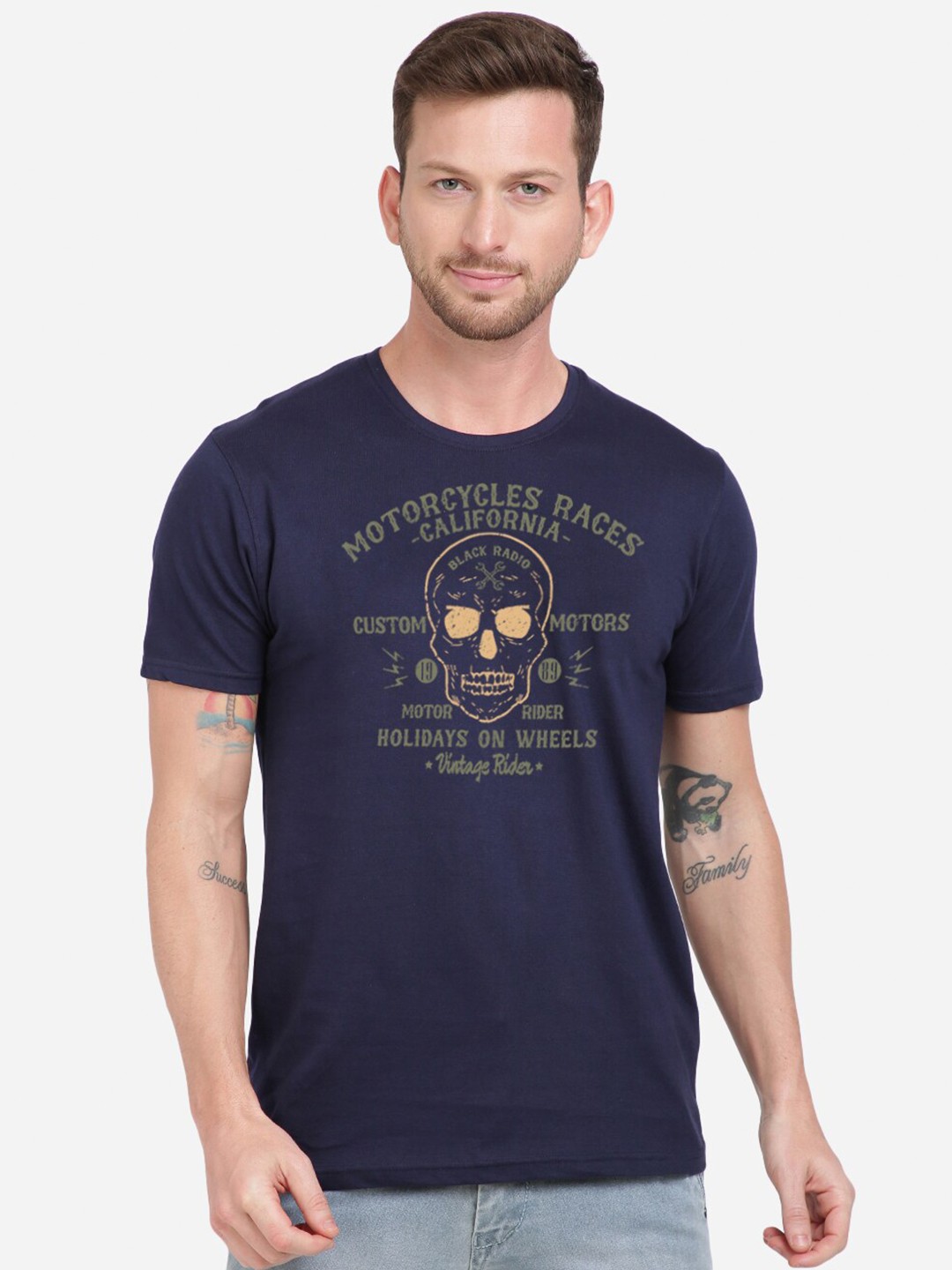 

MASH UNLIMITED Men Navy Blue Printed Round Neck T-shirt