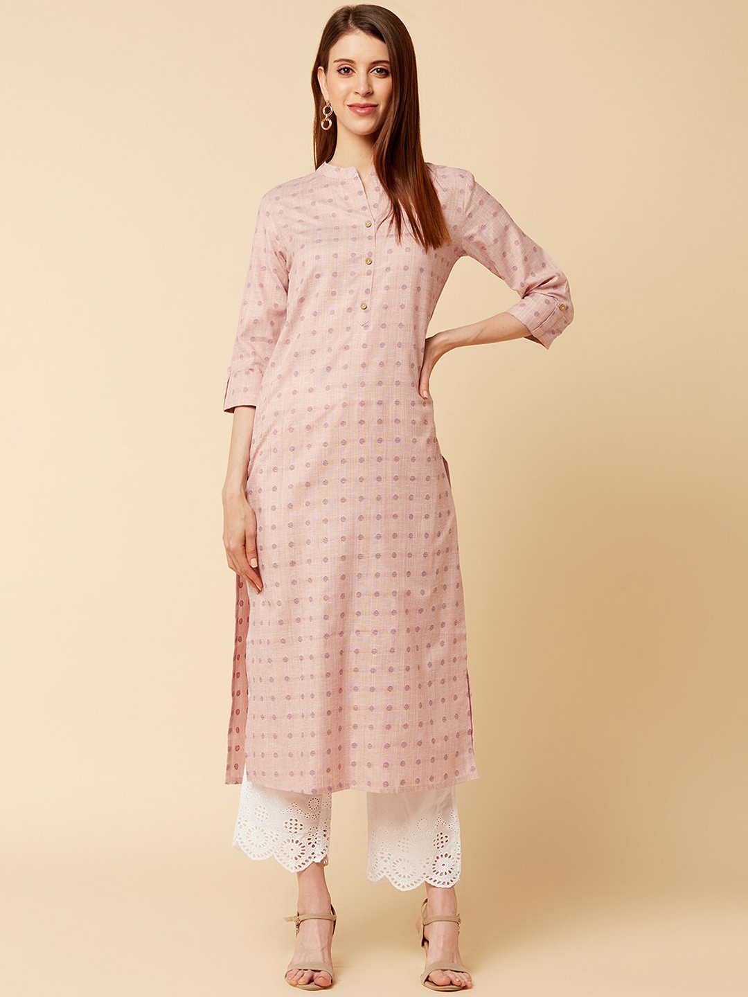 

KSUT Women Pink & Purple Geometric Printed Kurta