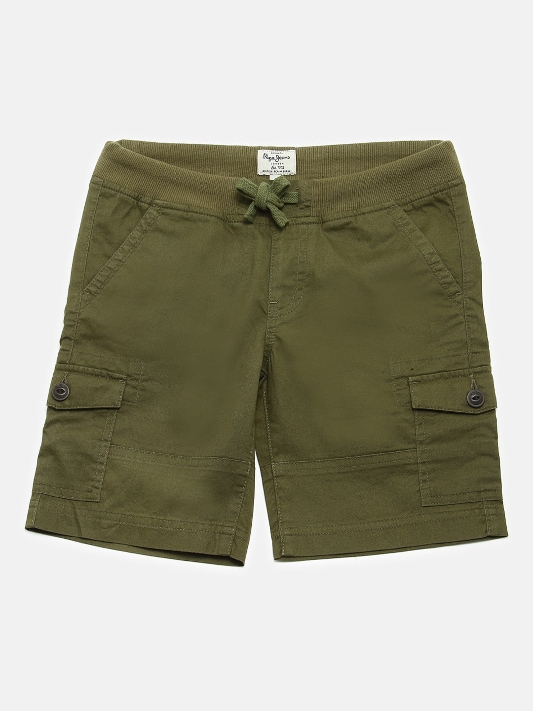 

Pepe Jeans Boys Olive Green Solid Regular Fit Cargo Shorts