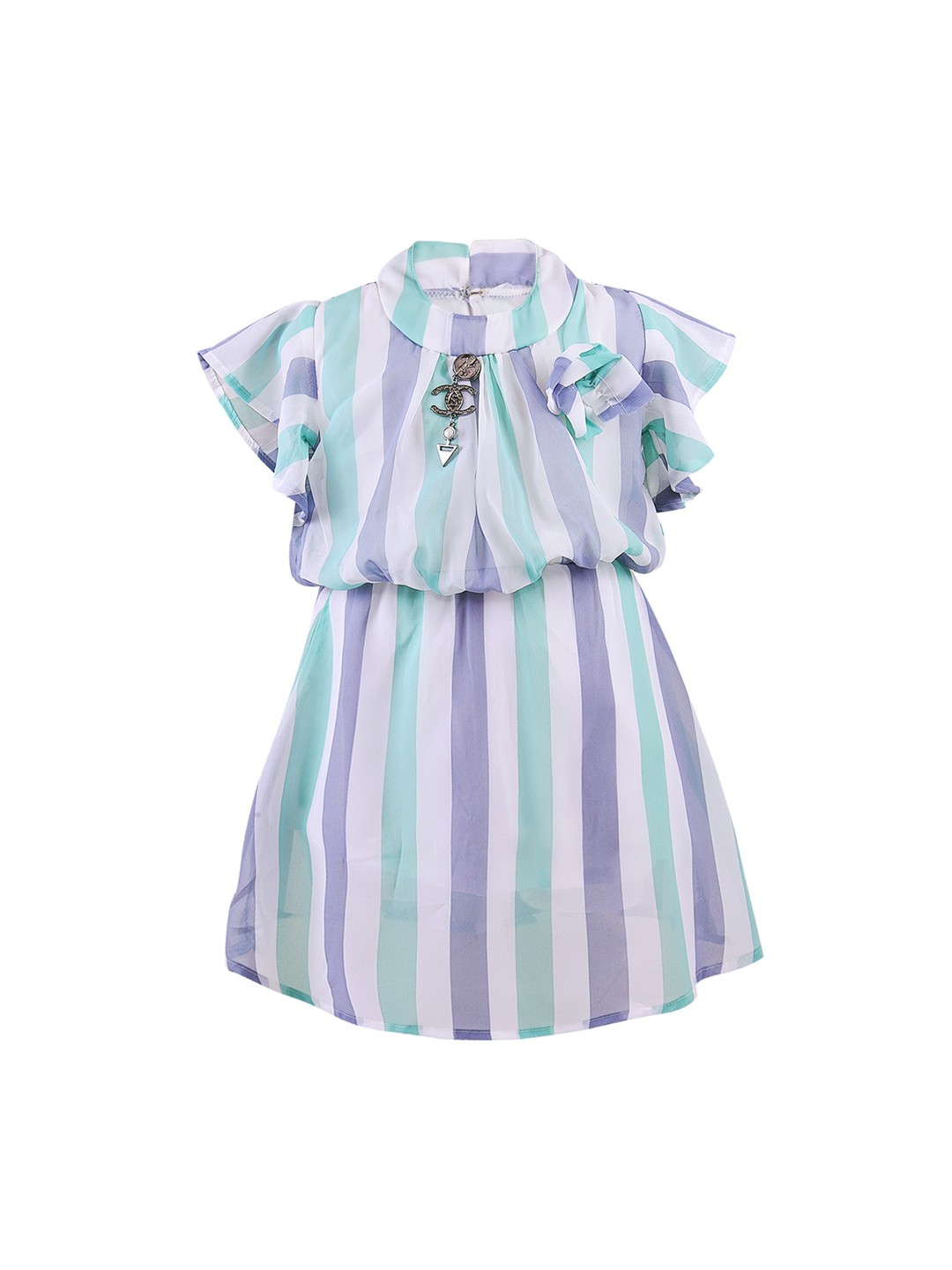 

Wish Karo White & Green Striped Georgette Dress