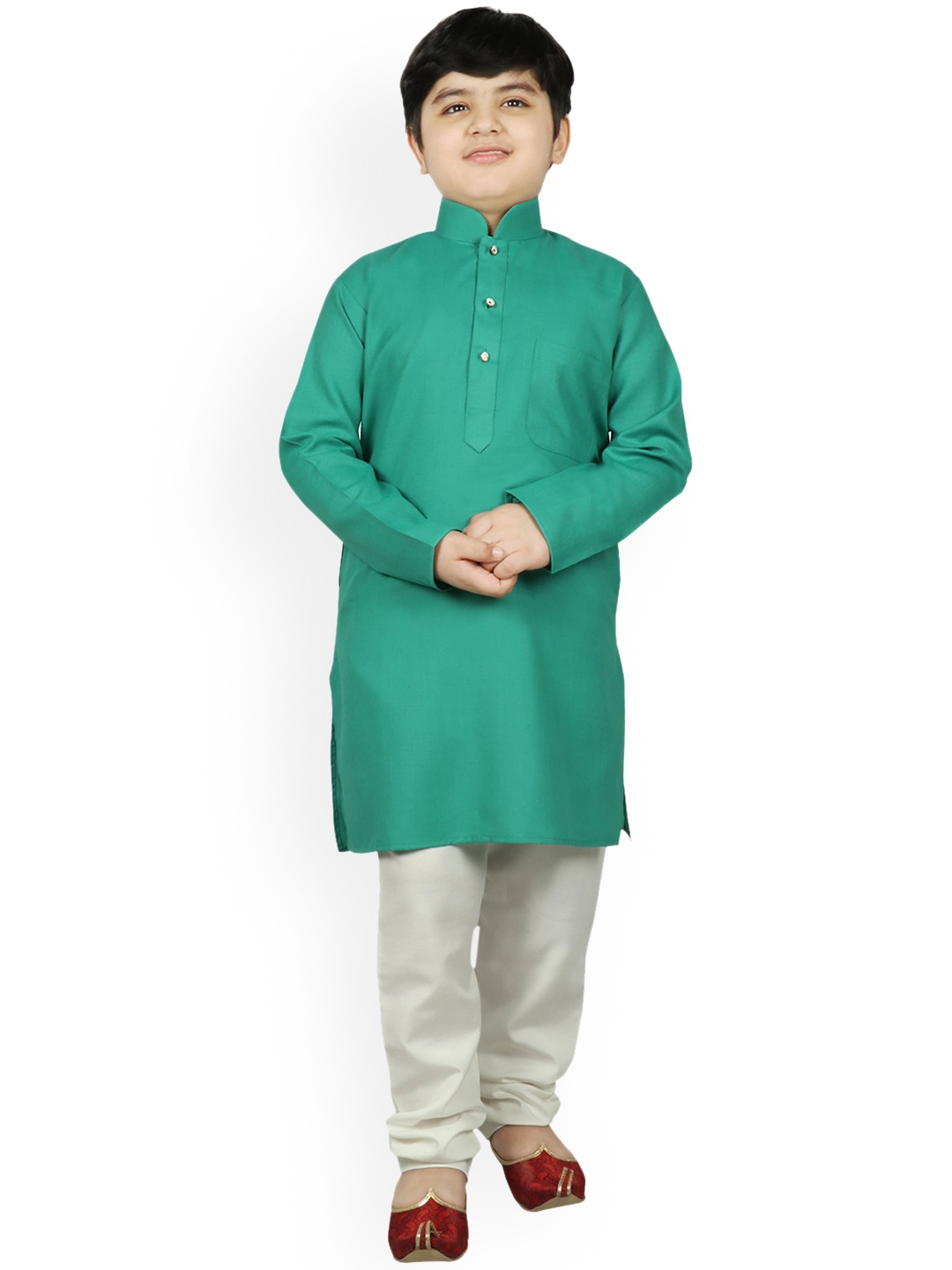 SG YUVRAJ Boys Green & Cream-Coloured Solid Kurta with Pyjamas