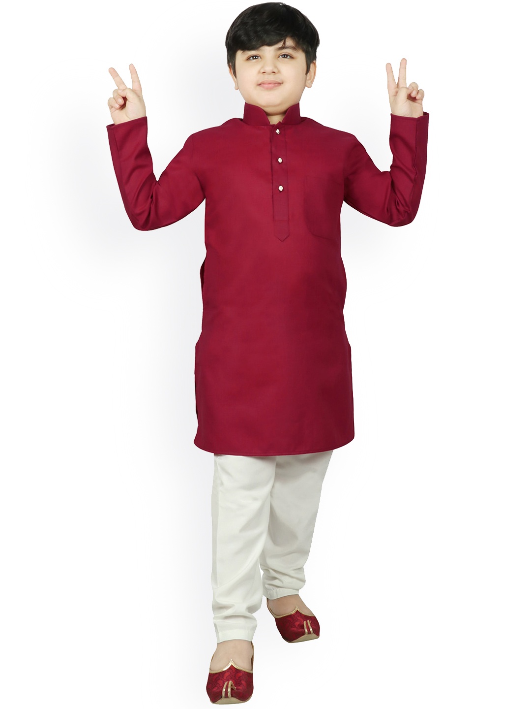 SG YUVRAJ Boys Maroon & White Solid Kurta with Pyjamas