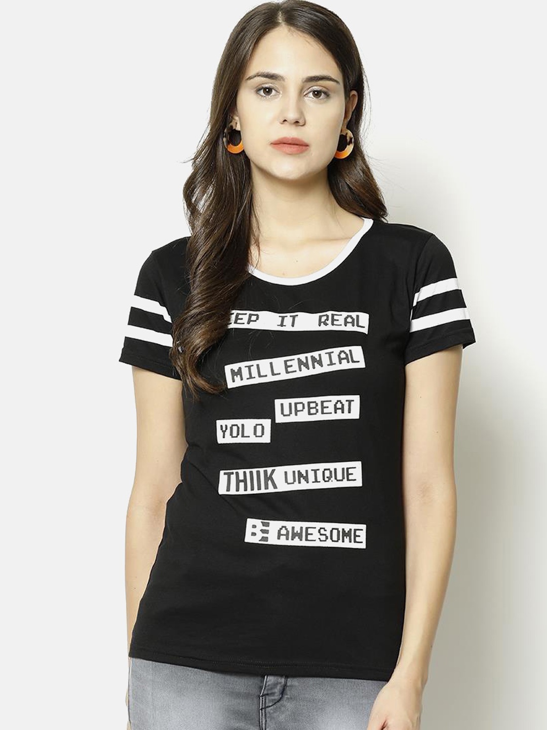 

V2 Value & Variety Black Printed Chambray Regular Top