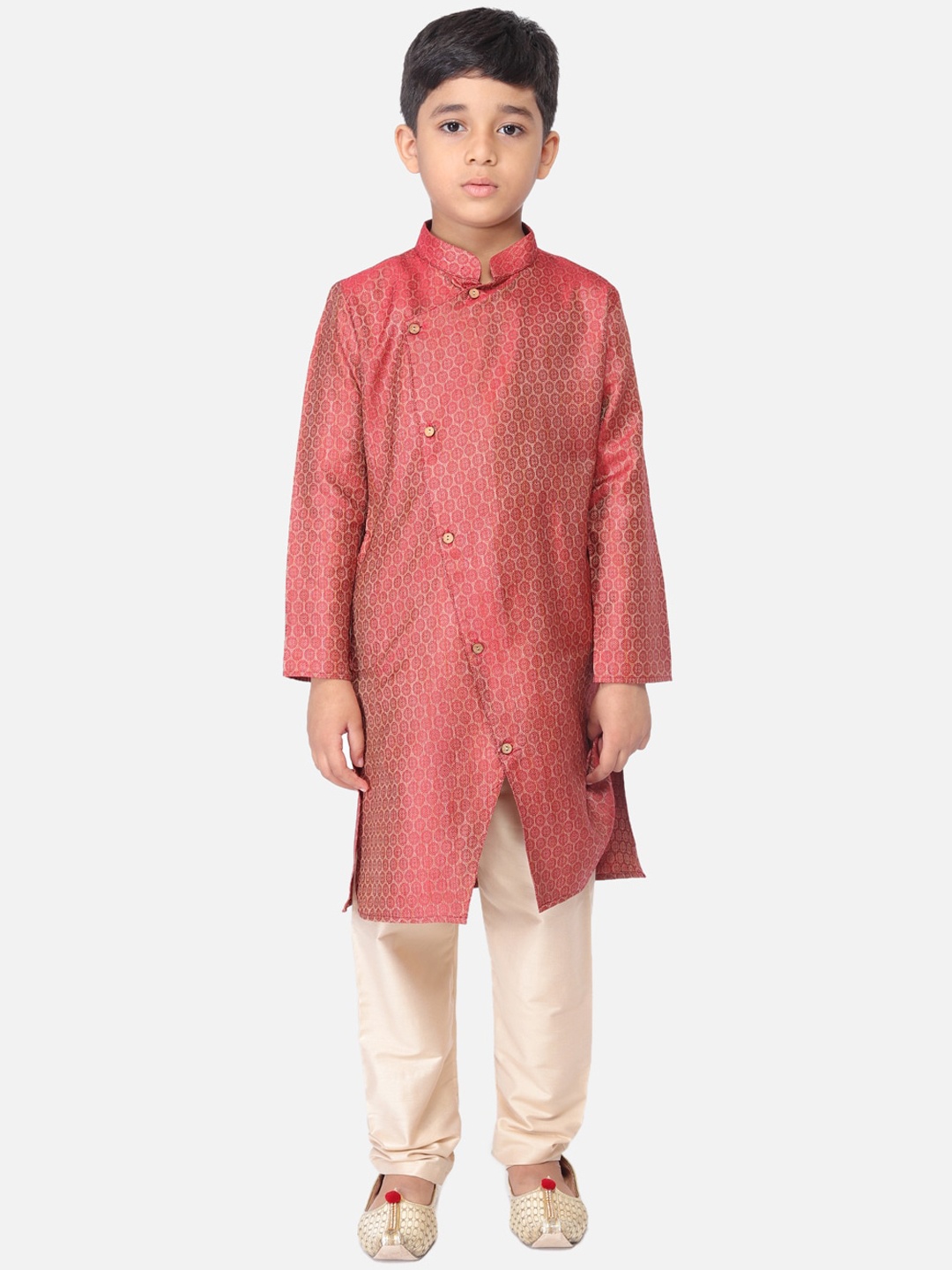 

TABARD Boys Red & Beige Self Design Kurta with Churidar