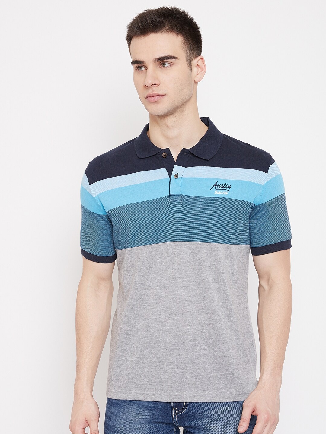 Austin wood Men Multicoloured Striped Polo Collar T-shirt, Multi