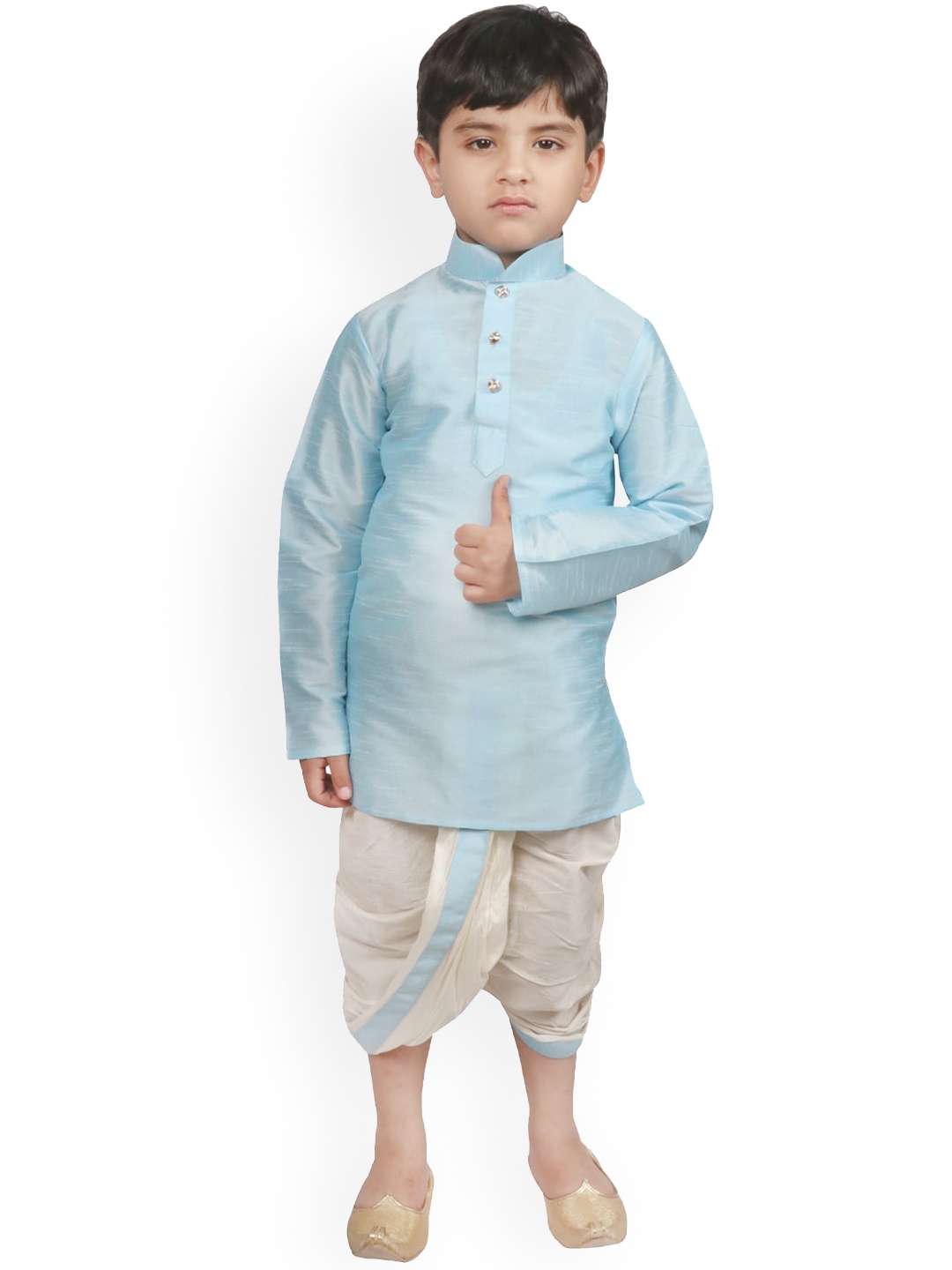 

SG YUVRAJ Boys Turquoise Blue & Off White Solid Kurta with Dhoti Pants