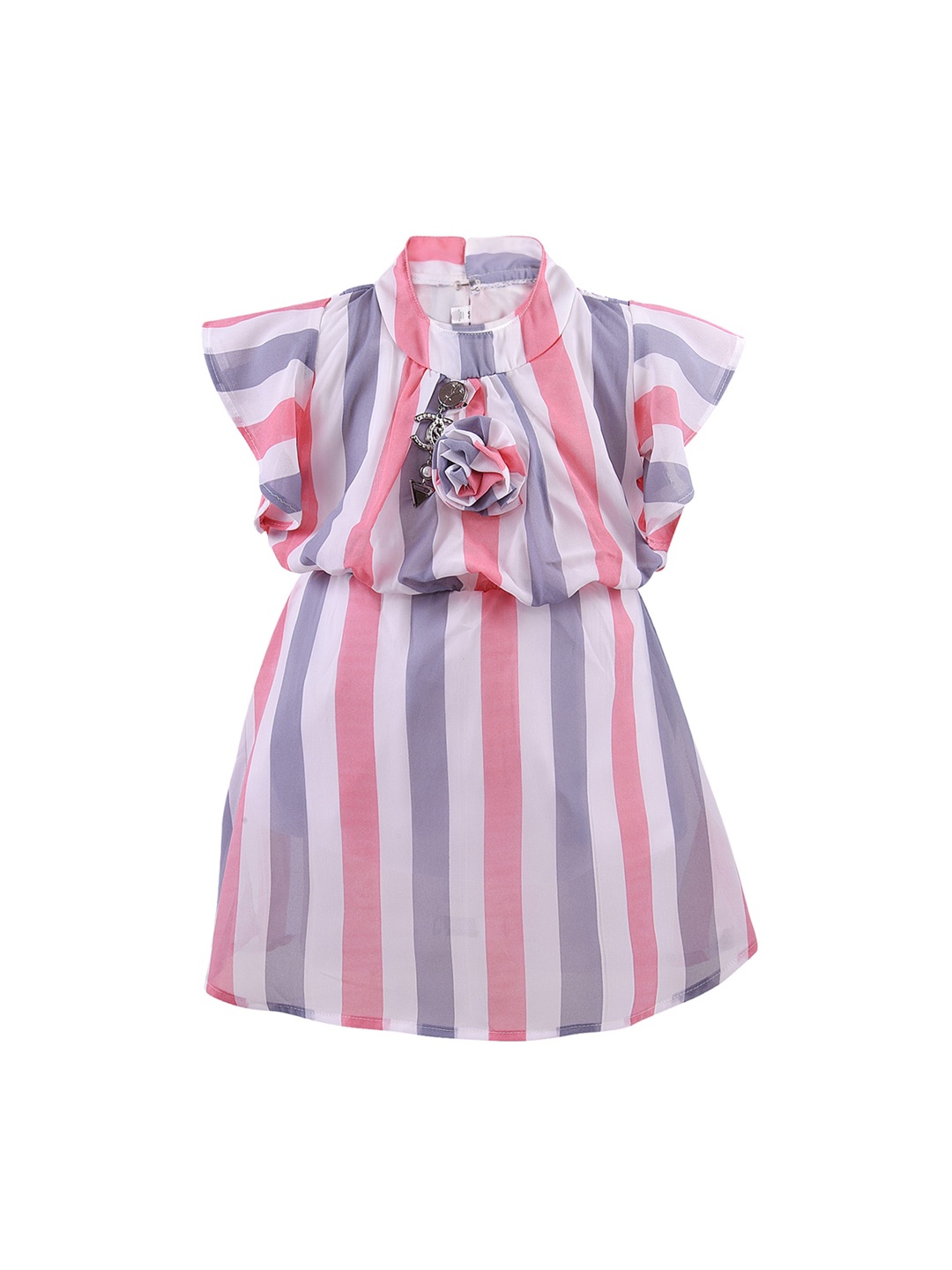 

Wish Karo White Striped Georgette Dress