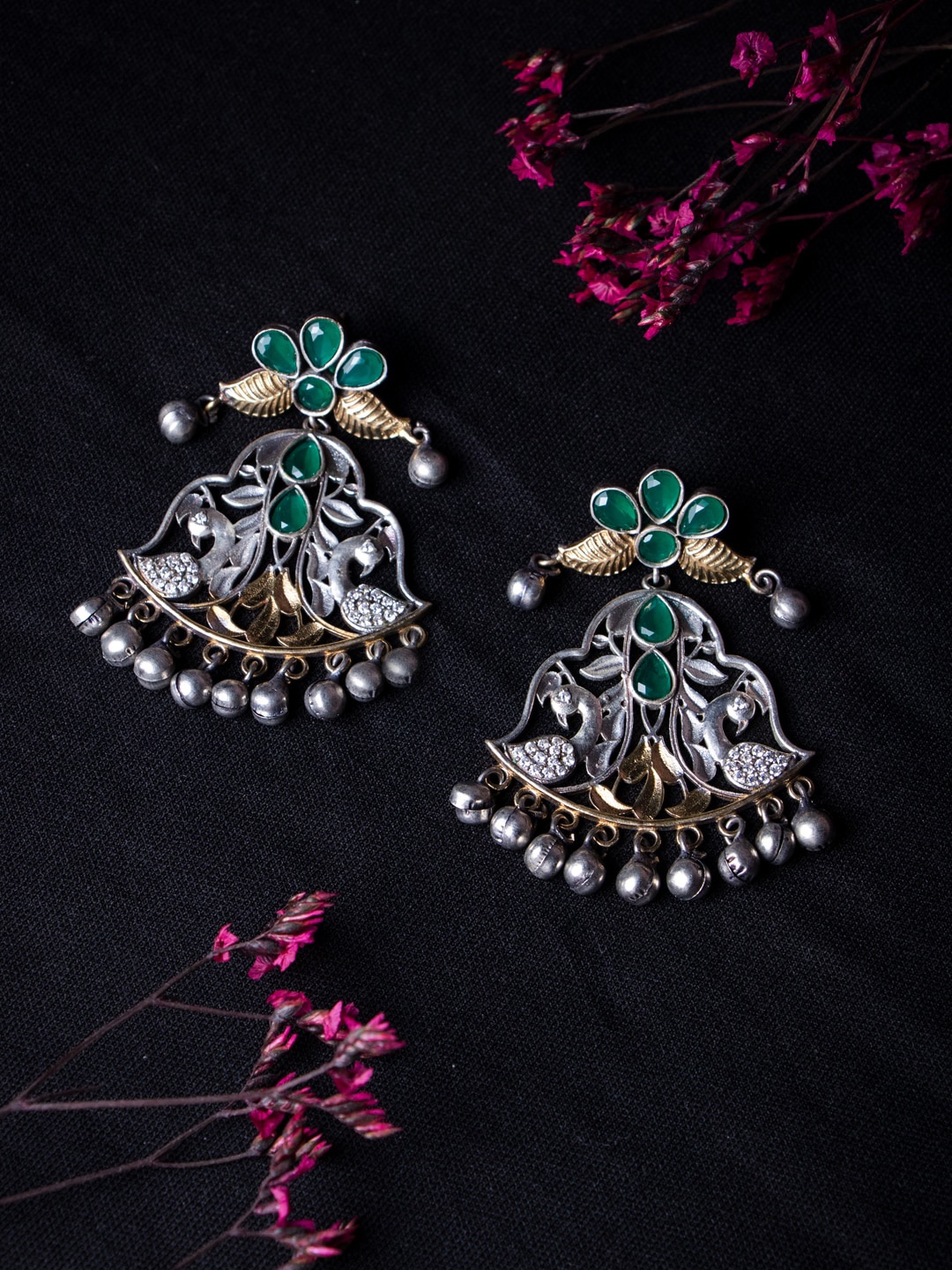 

MORKANTH JEWELLERY Silver-Plated & Green Contemporary Studs
