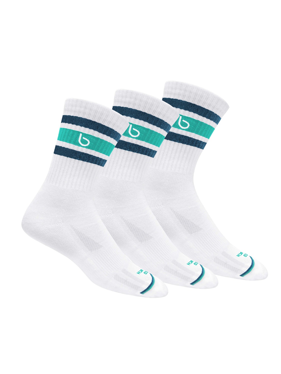 

BAMBOS Men Pack Of 3 White Solid Eco Touch Calf-Length Sports Socks