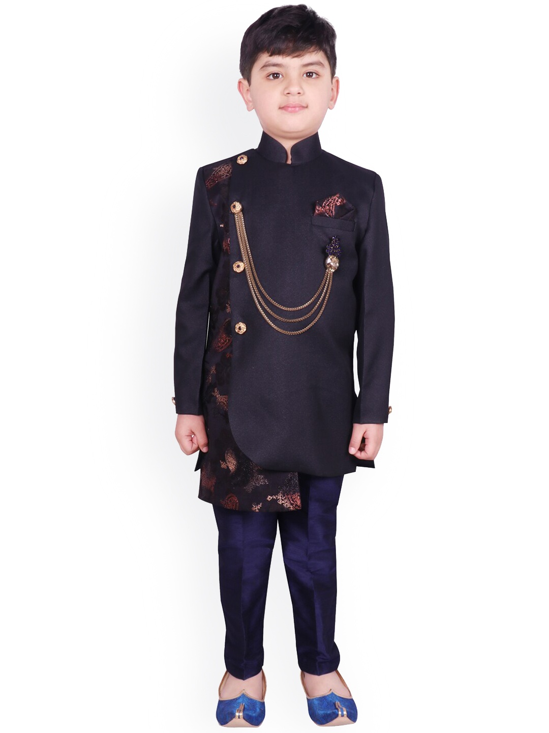 

SG YUVRAJ Boys Navy Blue & Brown Printed Sherwani Set