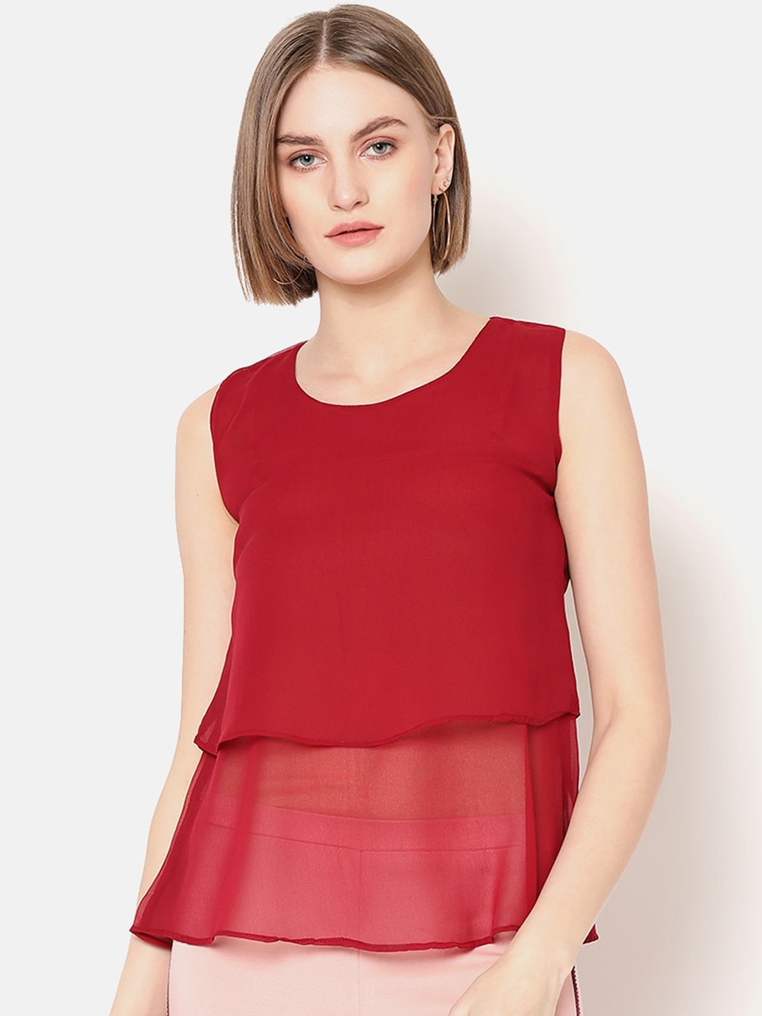 

V2 Value & Variety Maroon Crepe Tiered Top