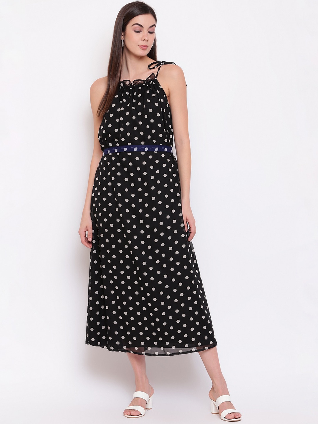 

Ashnaina Women Black & White Printed Midi A-line Dress