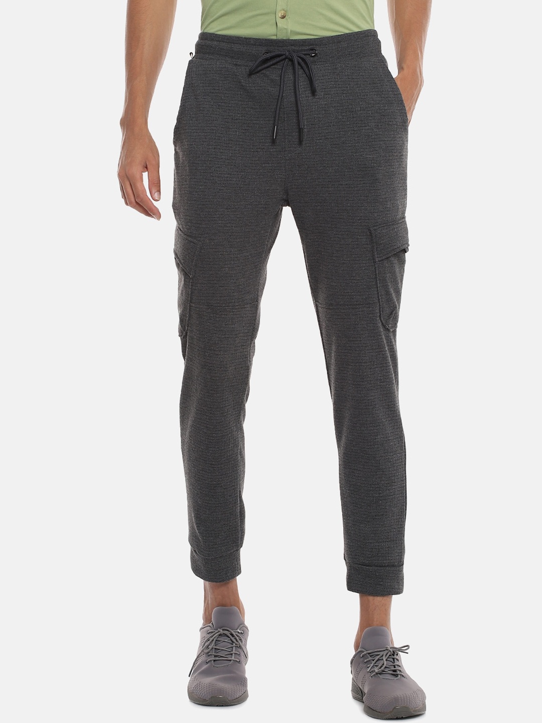 

Campus Sutra Men Grey Striped Cotton Joggers