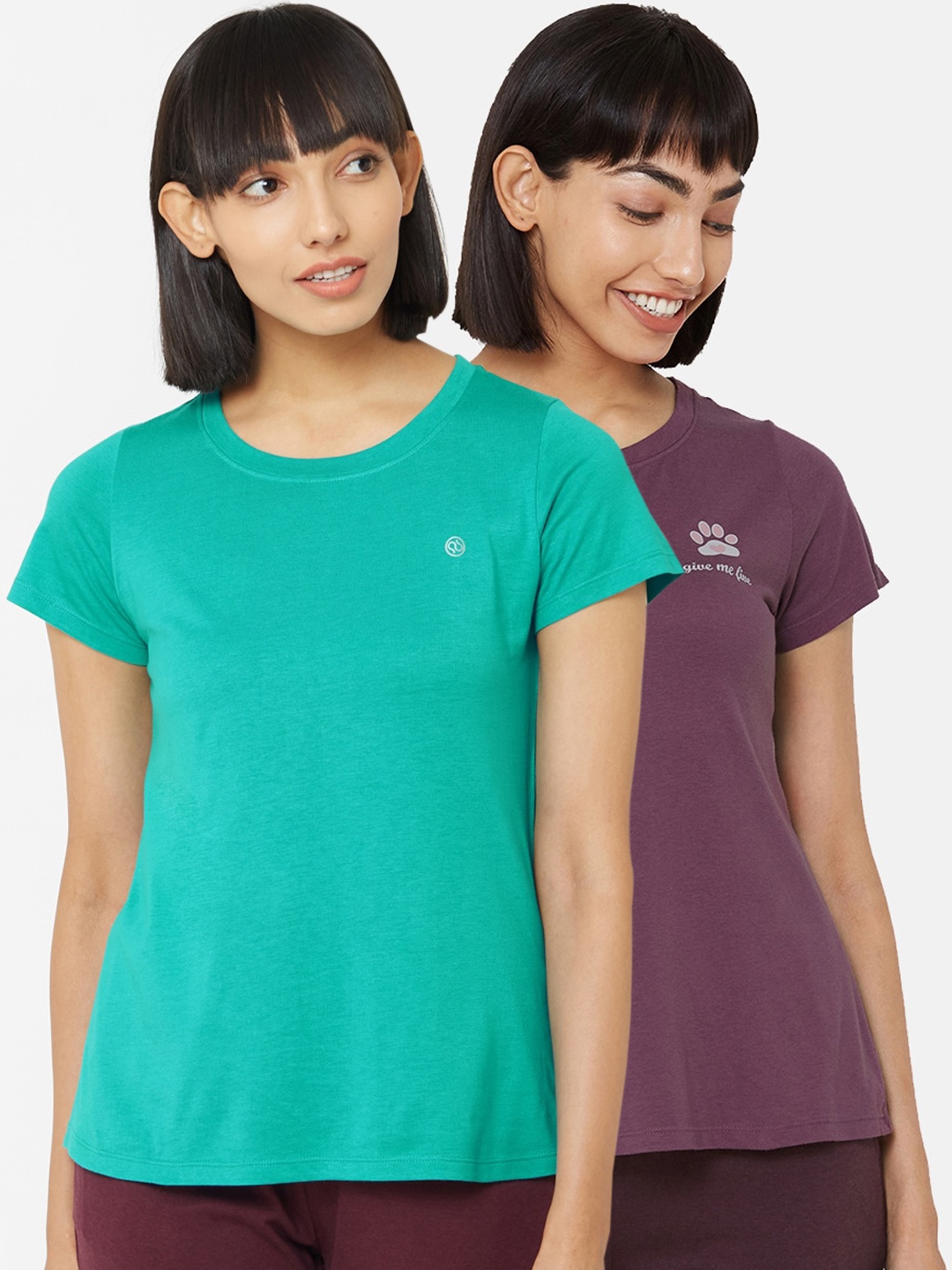 

Soie Women Pack Of 2 Solid Lounge T-shirts, Purple