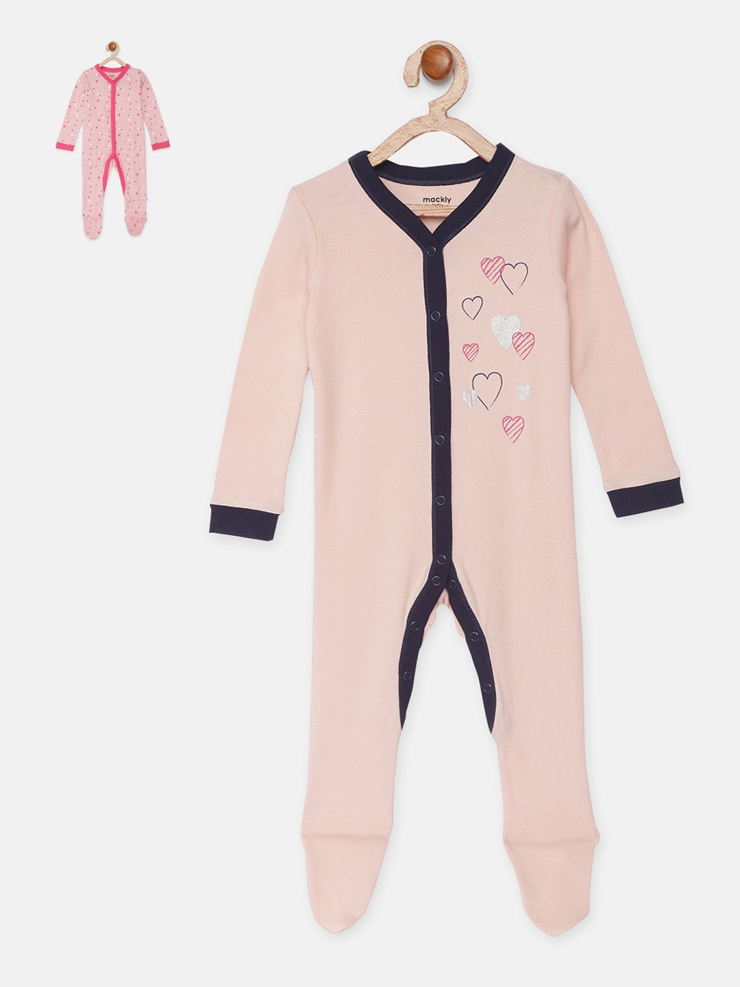 

mackly Infants Rose-Coloured & Pink Printed 100% Cotton Sleepsuit