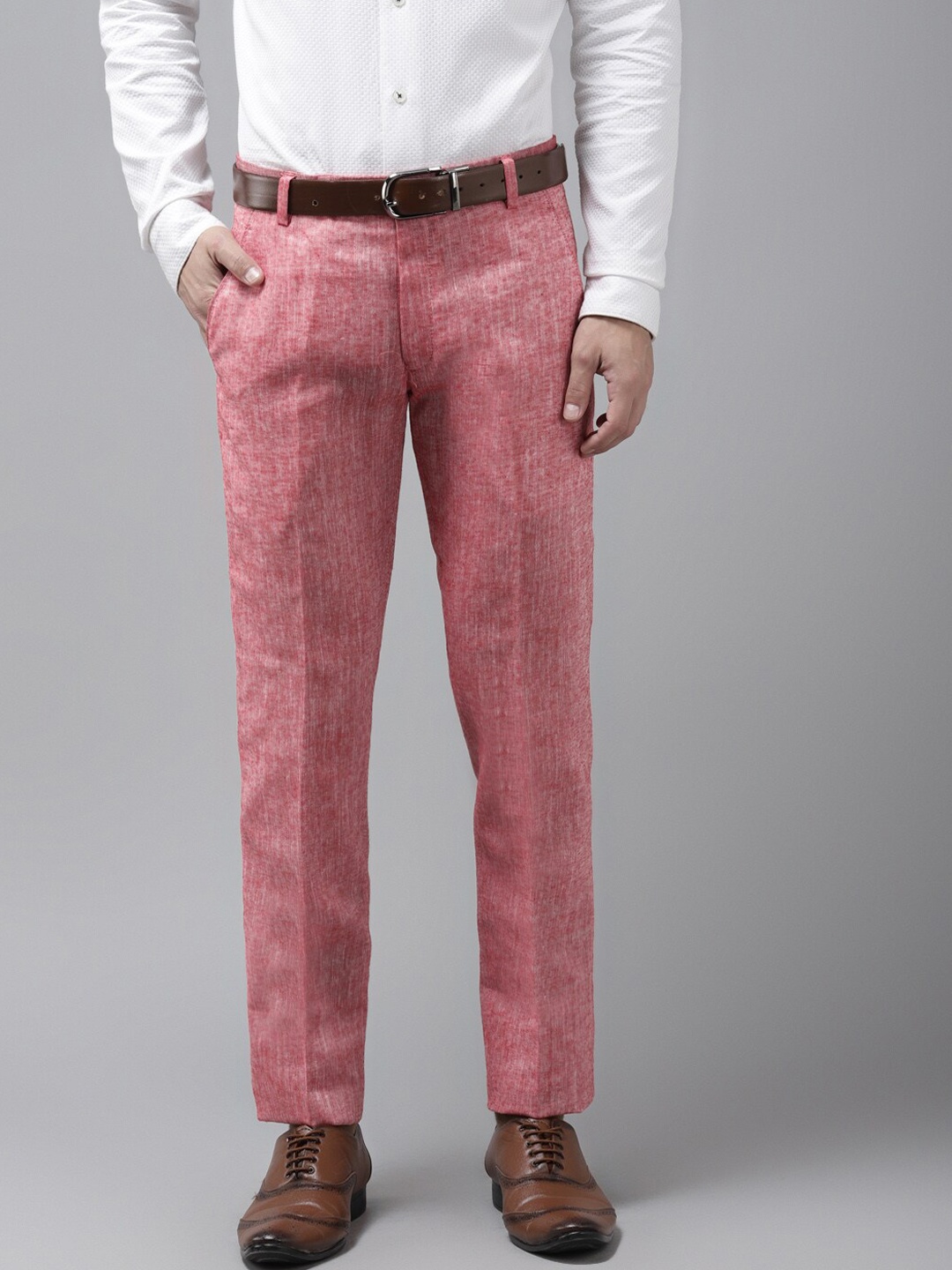 

hangup trend Men Red Regular Fit Self Design Cotton Linen Regular Trousers