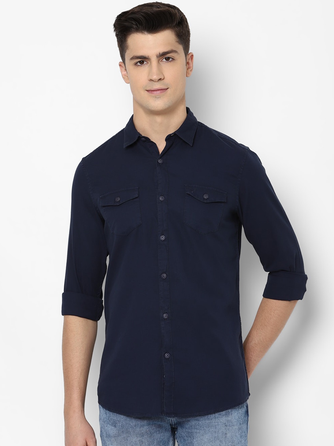

Allen Solly Sport Men Navy Blue Regular Fit Solid Casual Cotton Shirt