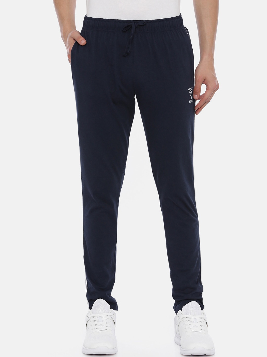 

3PIN Men Navy Blue & White Solid Cotton Track Pants