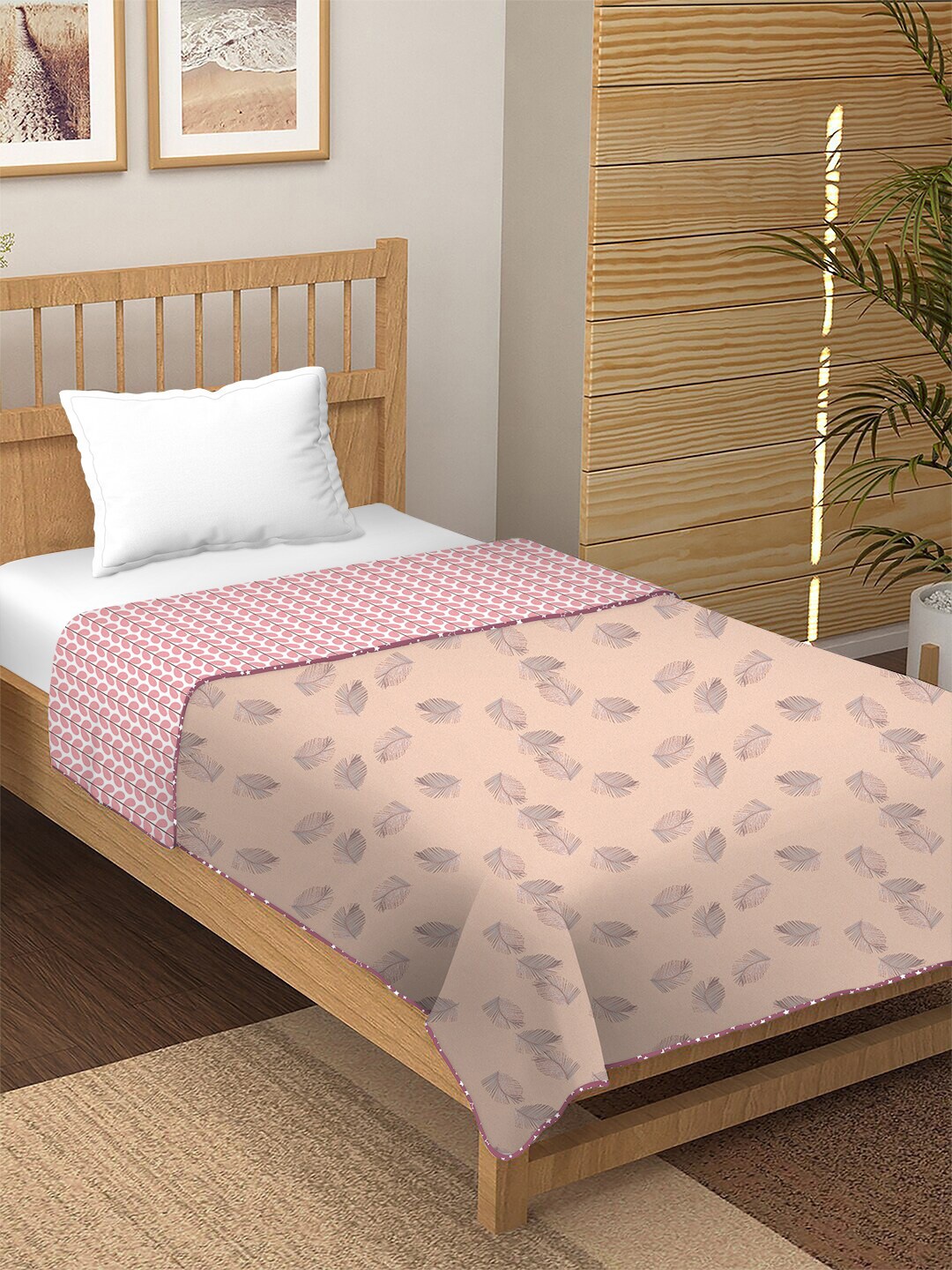 

BELLA CASA Pink & Grey Abstract AC Room 180 GSM Single Bed Dohar