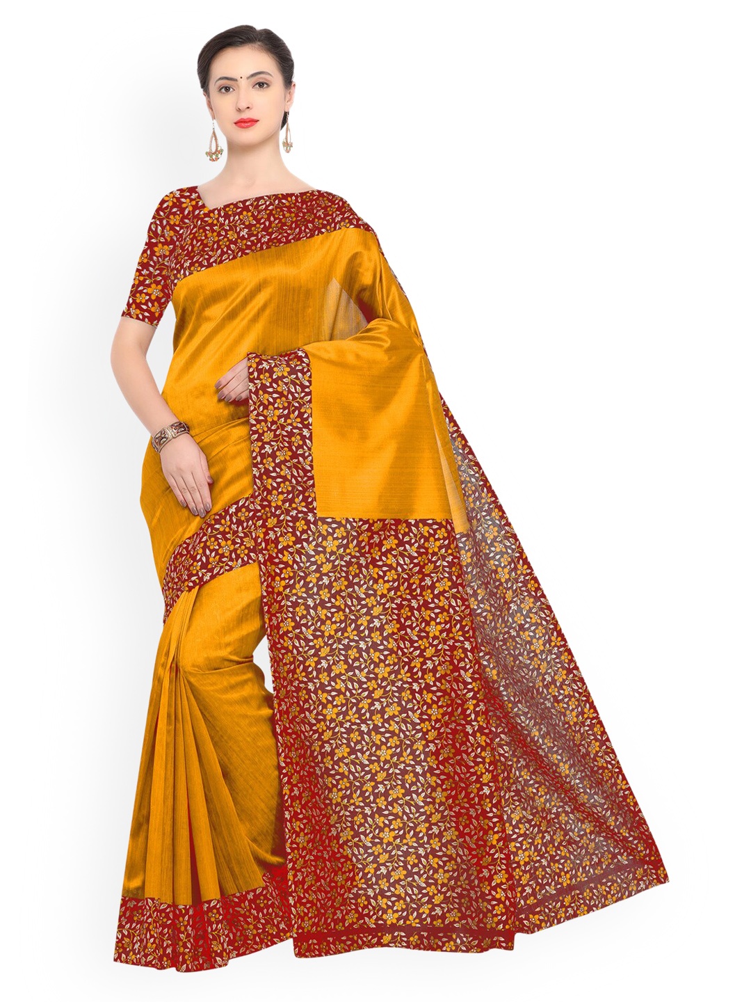 

KALINI Yellow Poly Silk Solid Pochampally Saree