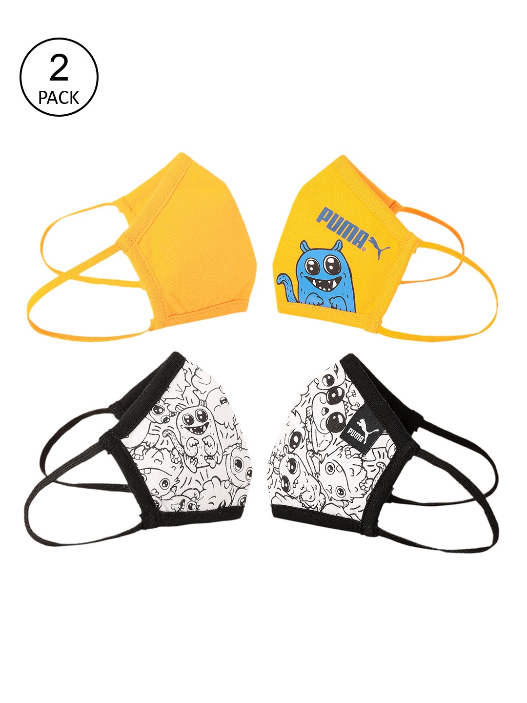 

PUMA Kids Pack of 2 Monster Printed 5-Ply Pre School Outdoor Masks, Black