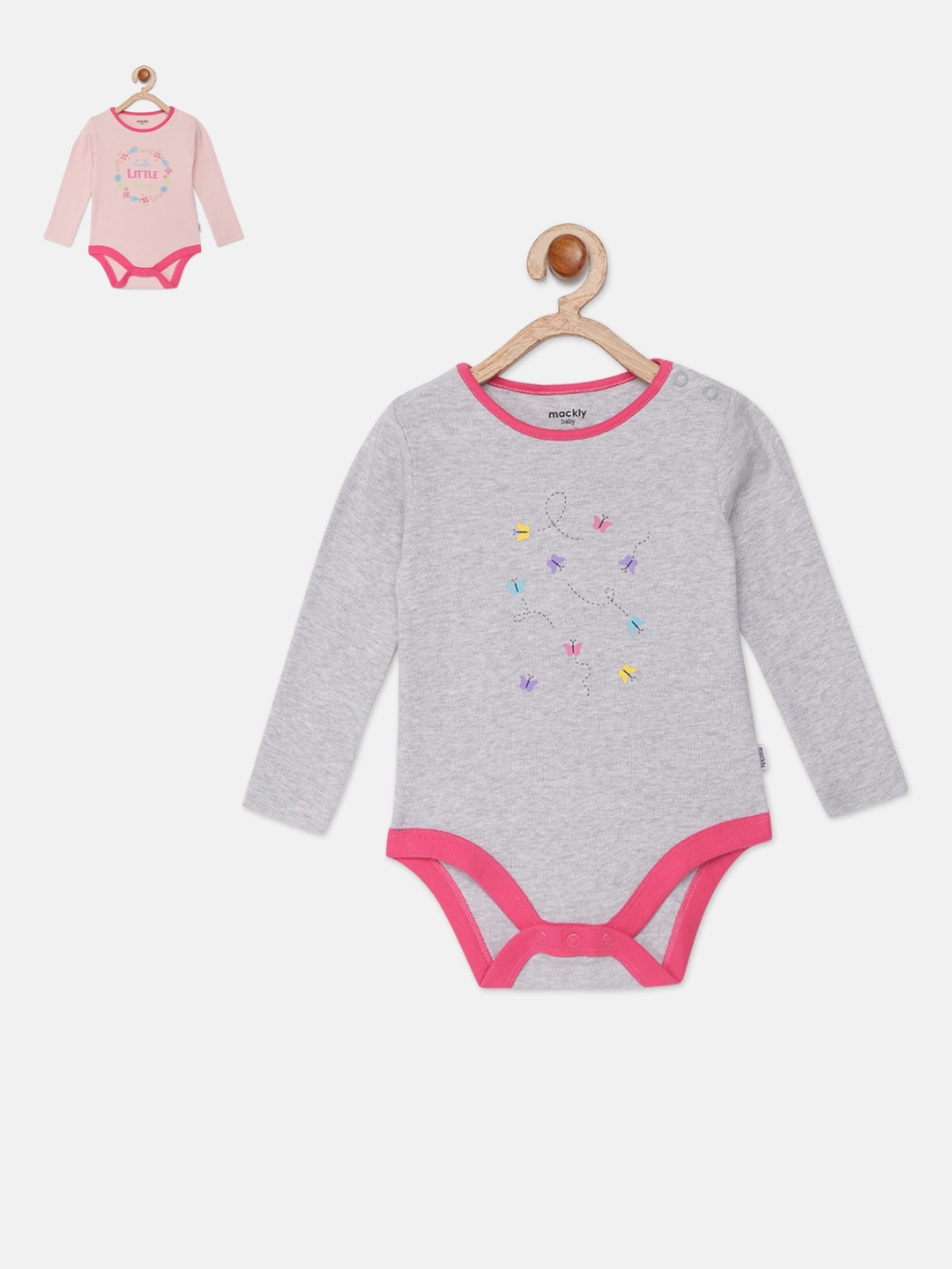 

mackly Infant Girls Pack Of 2 Printed 100% Cotton Bodysuits, Pink