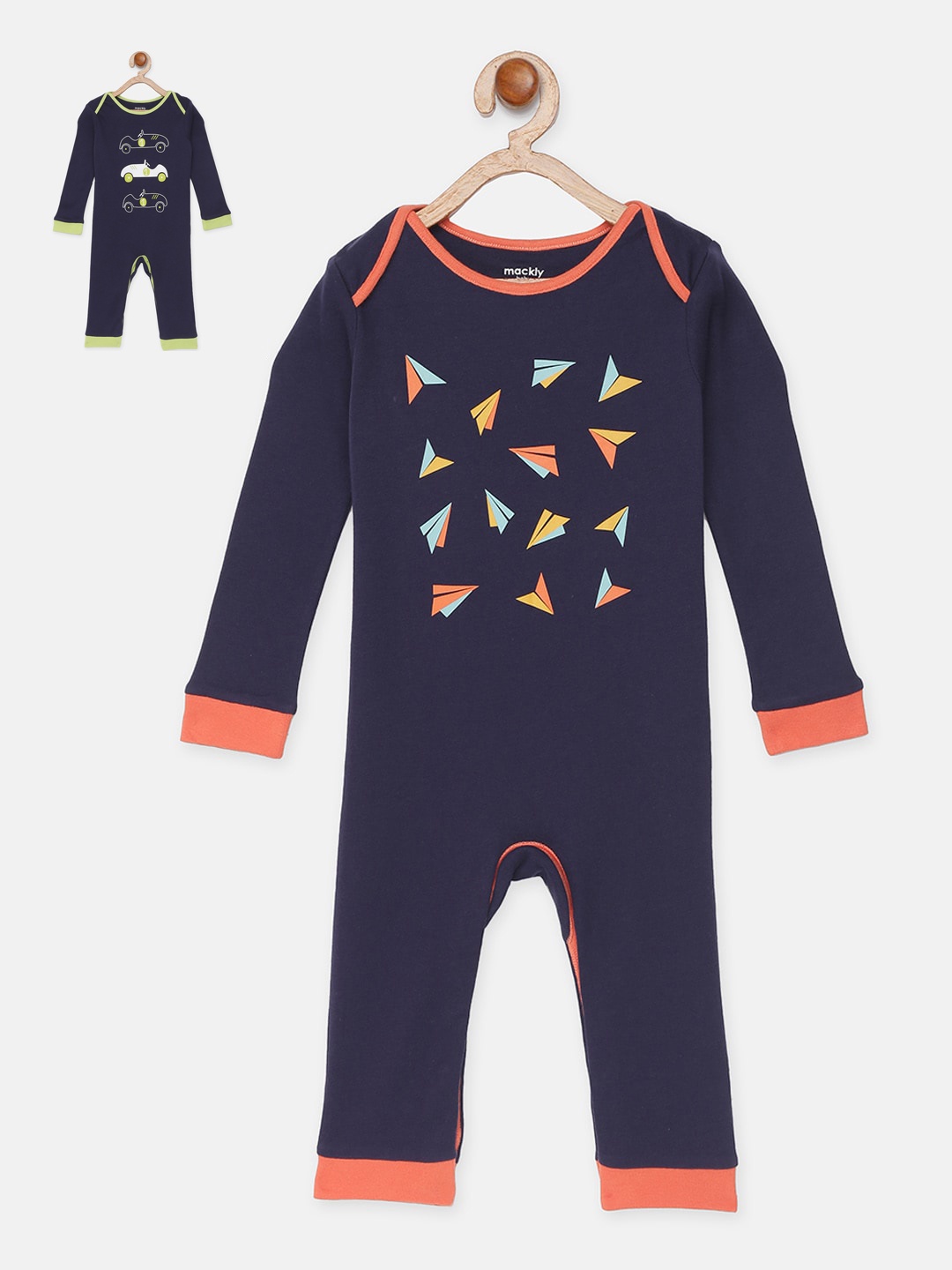 mackly Infant Boys Pack Of 2 Printed 100% Cotton Rompers, Lime green