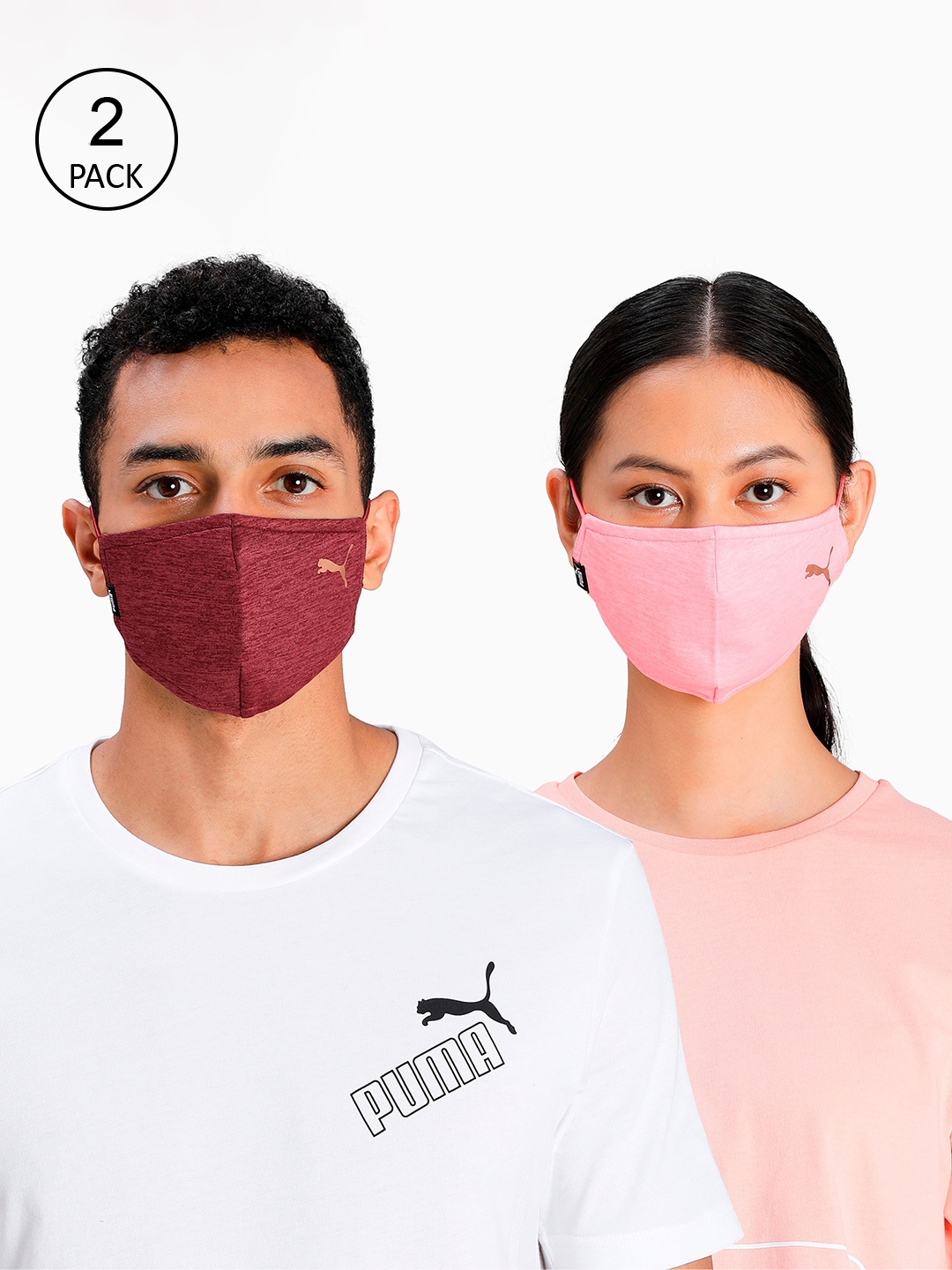 

Puma Unisex Pack Of 2 Solid 5-Ply Cotton Protective Outdoor Face Masks, Pink