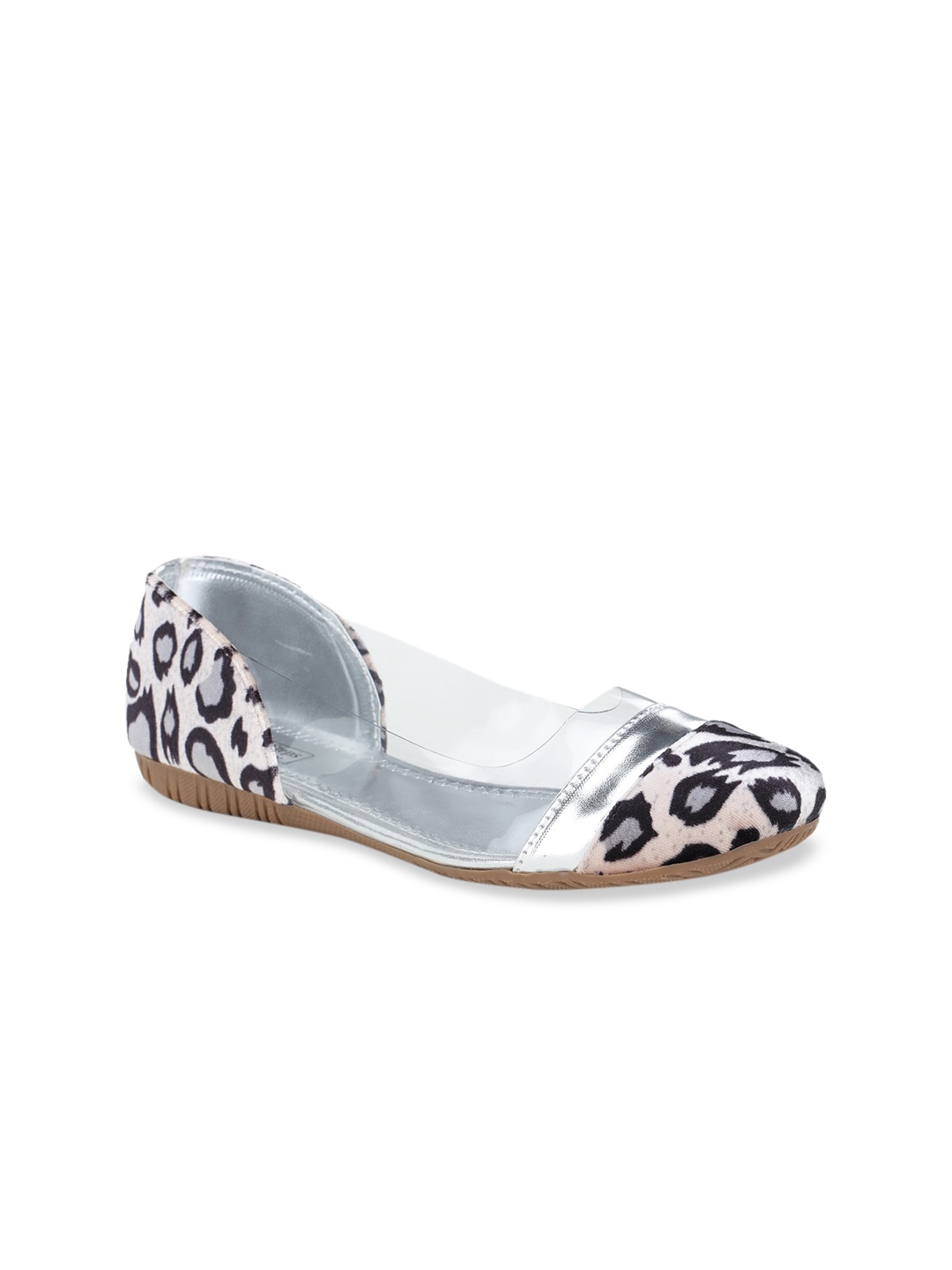 

LONDON STEPS Women Cream-Coloured & Transparent Leopard Print Ballerinas