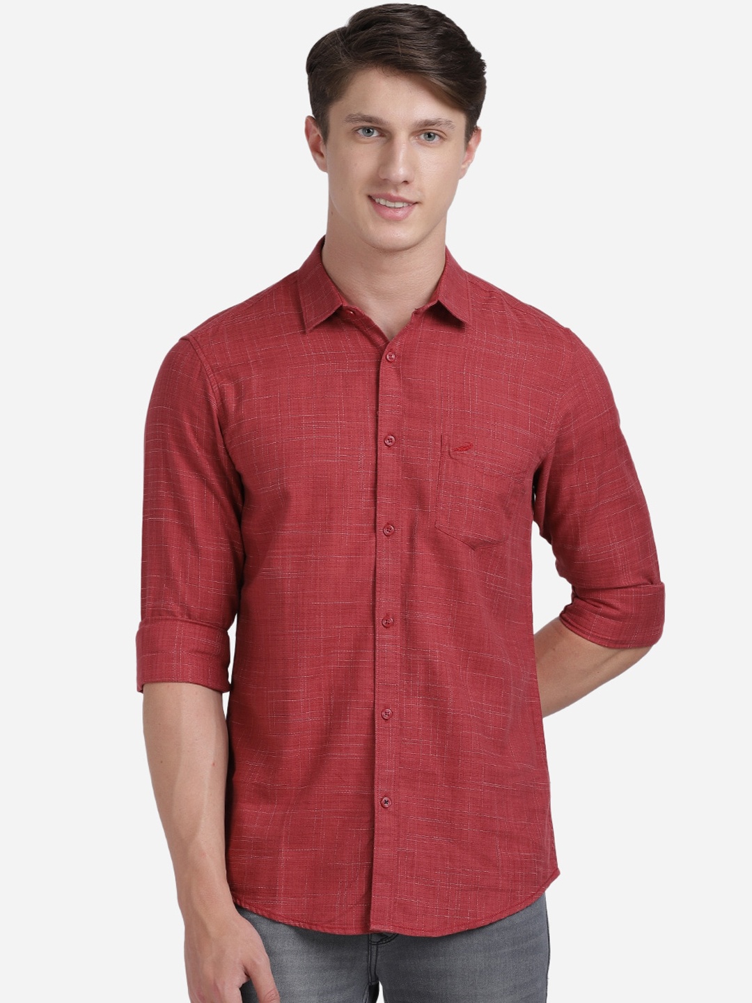 

Crocodile Men Red Slim Fit Textured Casual Shirt