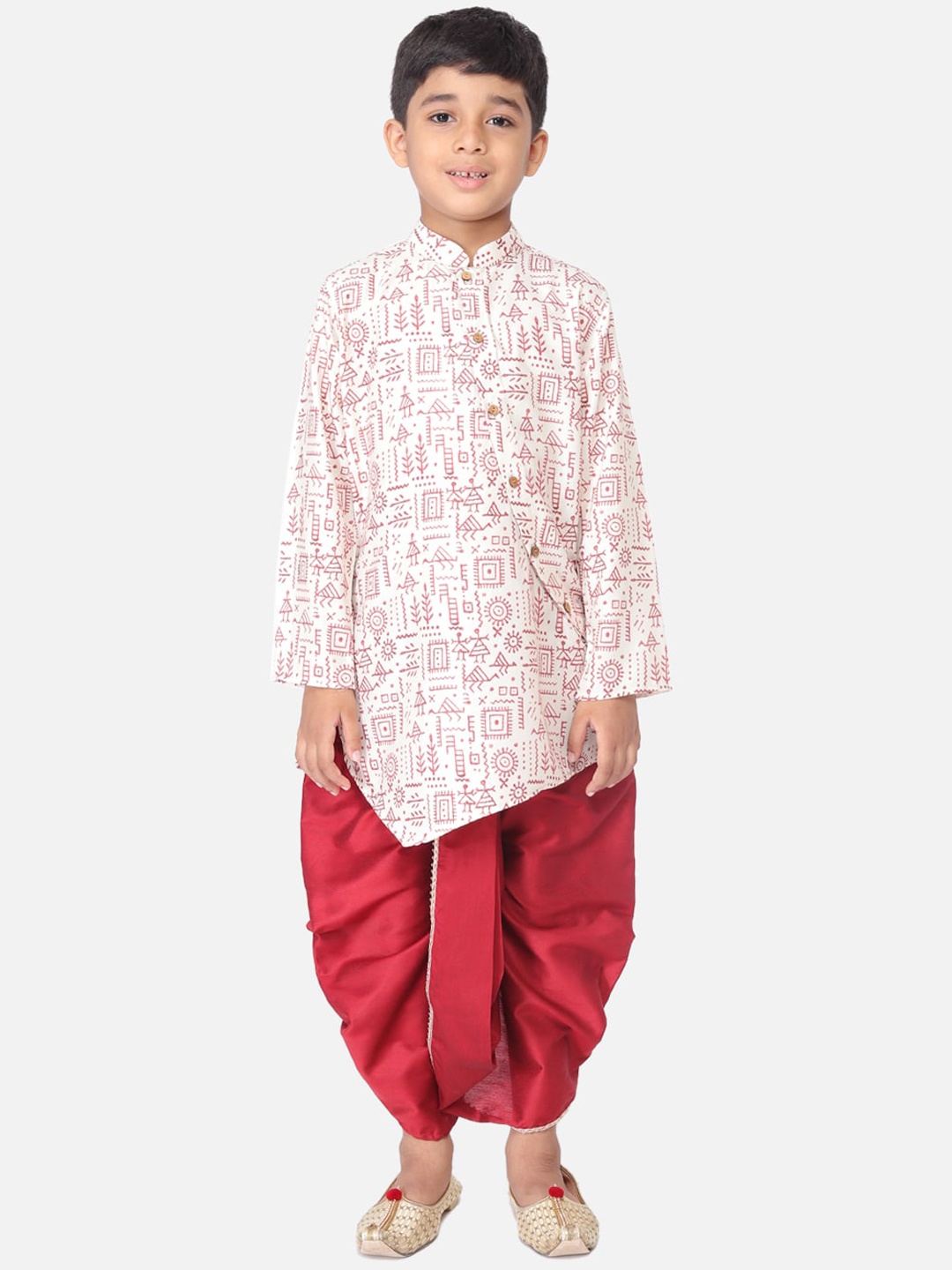 

TABARD Boys White & Red Printed Kurta with Dhoti Pants