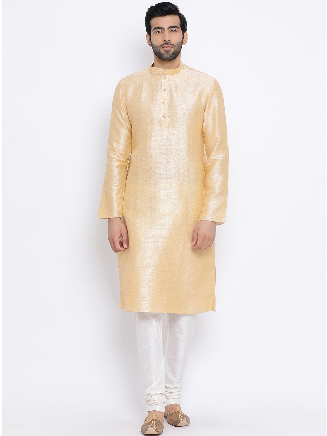 

NAMASKAR Men Beige Woven Design Silk Kurta