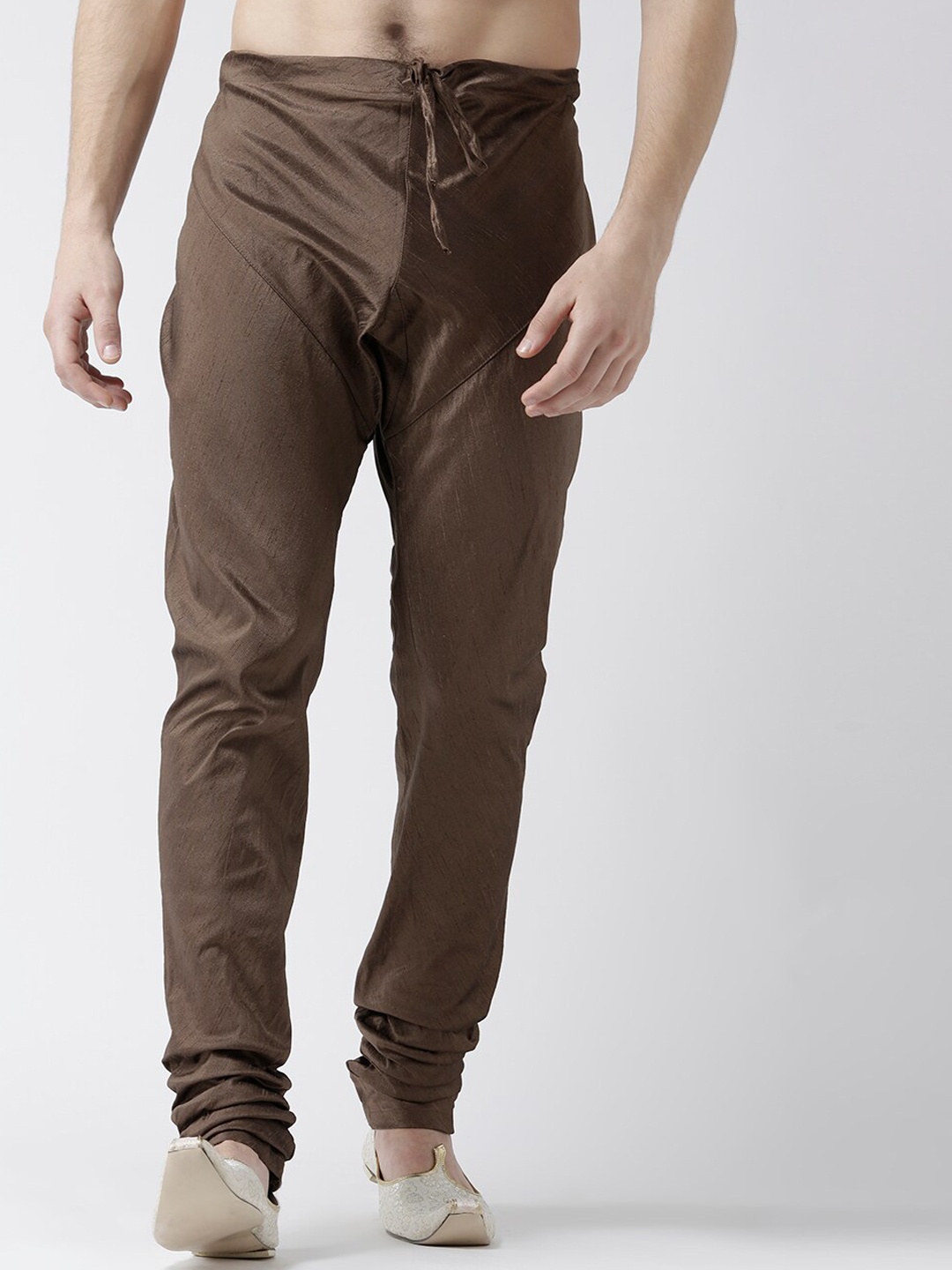 

DEYANN Men Brown Solid Dupion Silk Churidar