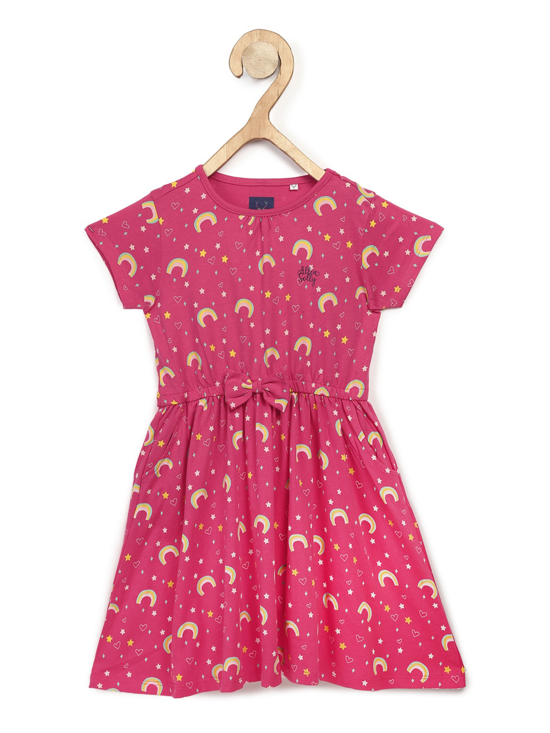 

Allen Solly Junior Girls Fuchsia Pink & Yellow Conversational Print Fit & Flare Dress