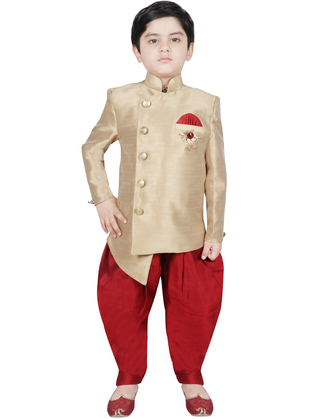 

SG YUVRAJ Boys Beige & Maroon Sherwani With Trouser