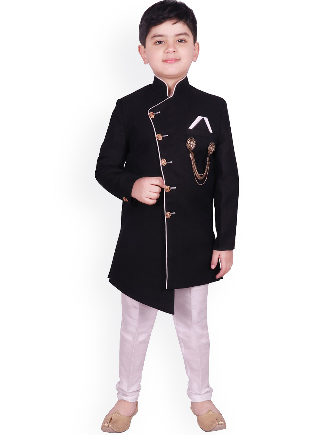 

SG YUVRAJ Boys Black & White Solid Sherwani Set
