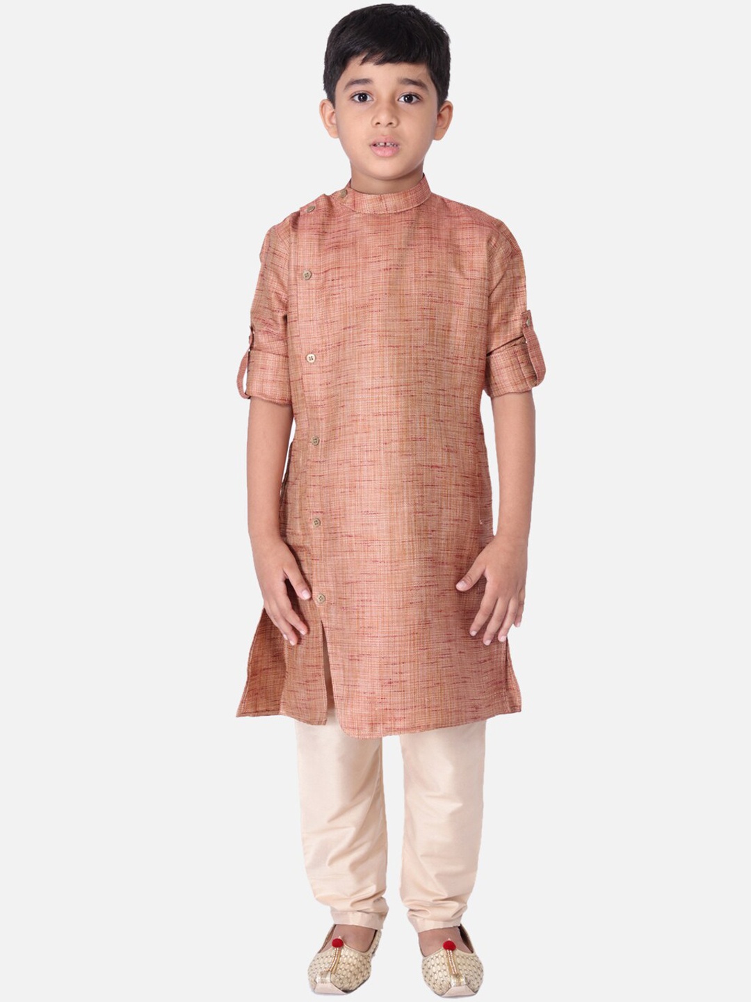 TABARD Boys Maroon & Beige Self Design Kurta with Pyjamas