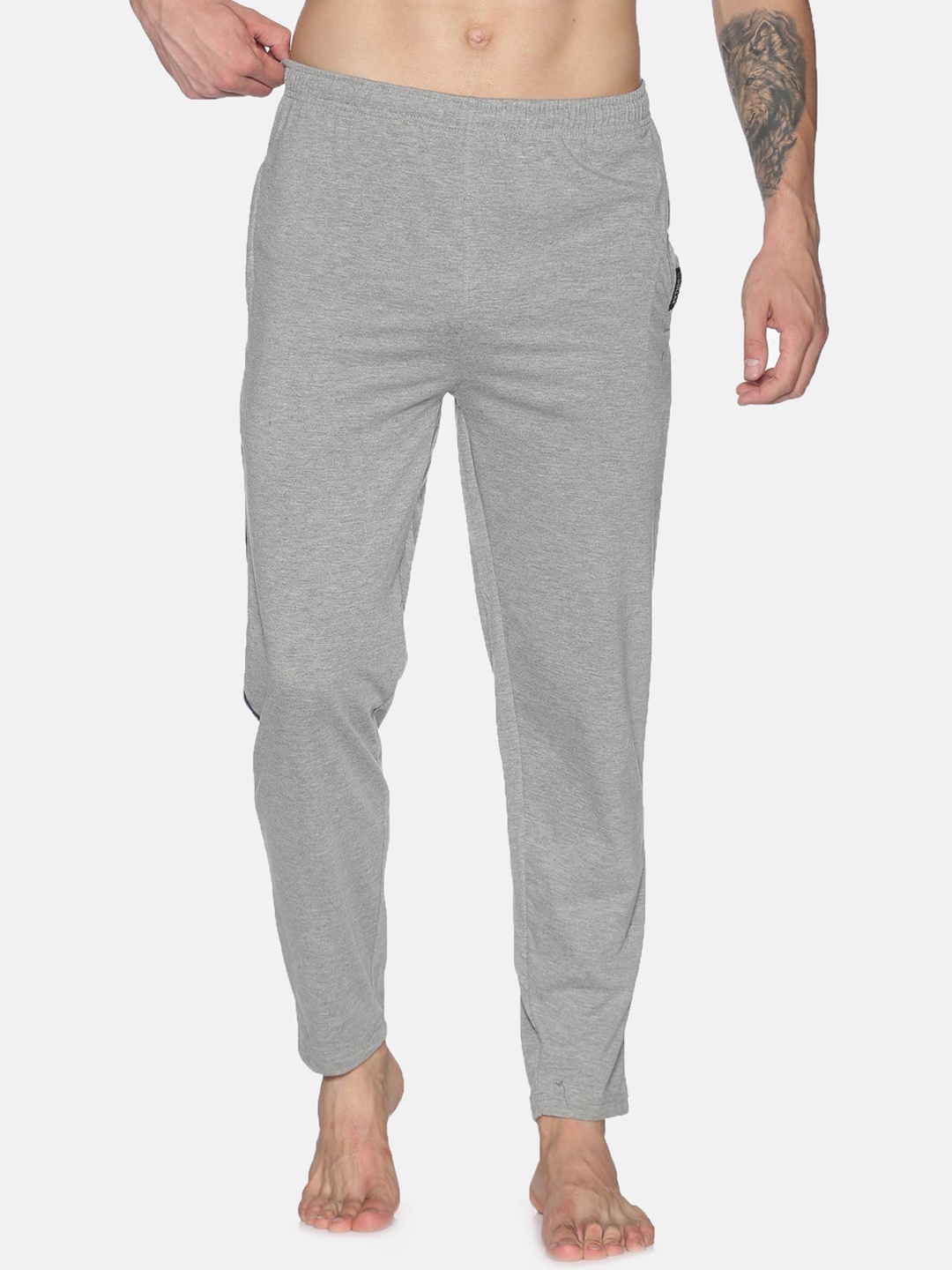 

Dollar Men Grey Melange Solid Cotton Track Pants