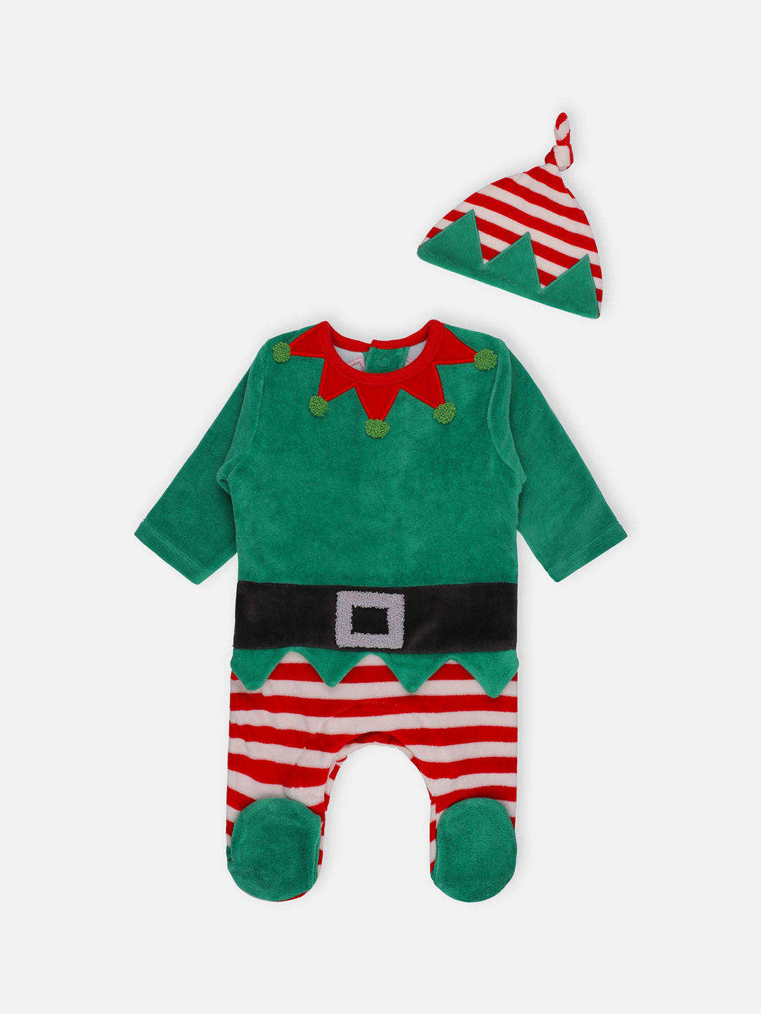 

Babysafe Infant Girls Green & Red Colourblocked Sleepsuit With Cap