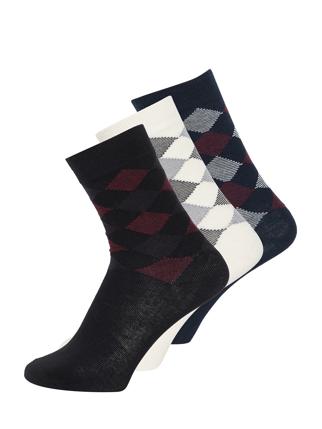 

JUMP USA Women Pack Of 3 Patterned 100% Cotton Calf-Length Socks, Black