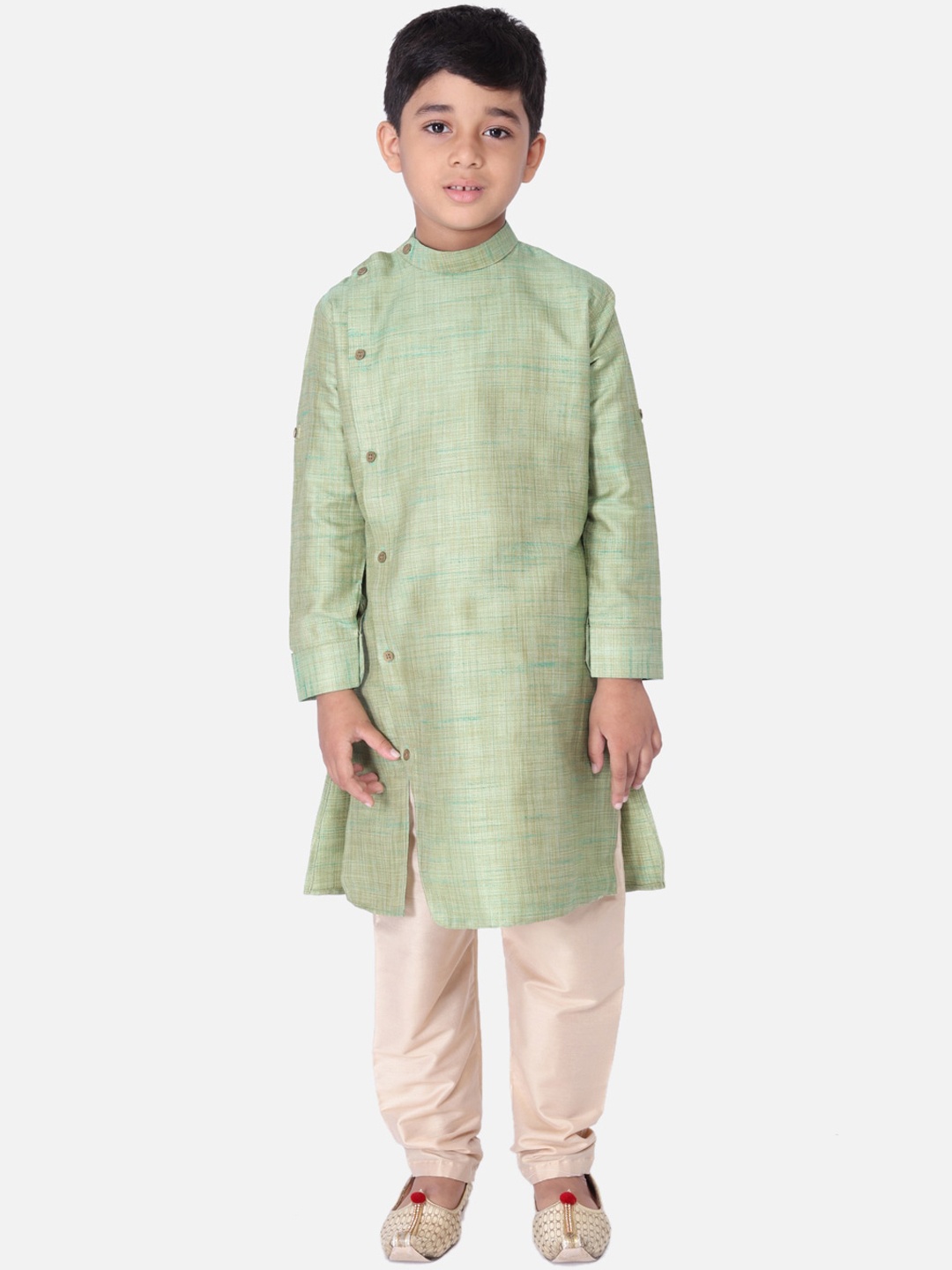 

TABARD Boys Green & Beige Self Design Kurta with Churidar