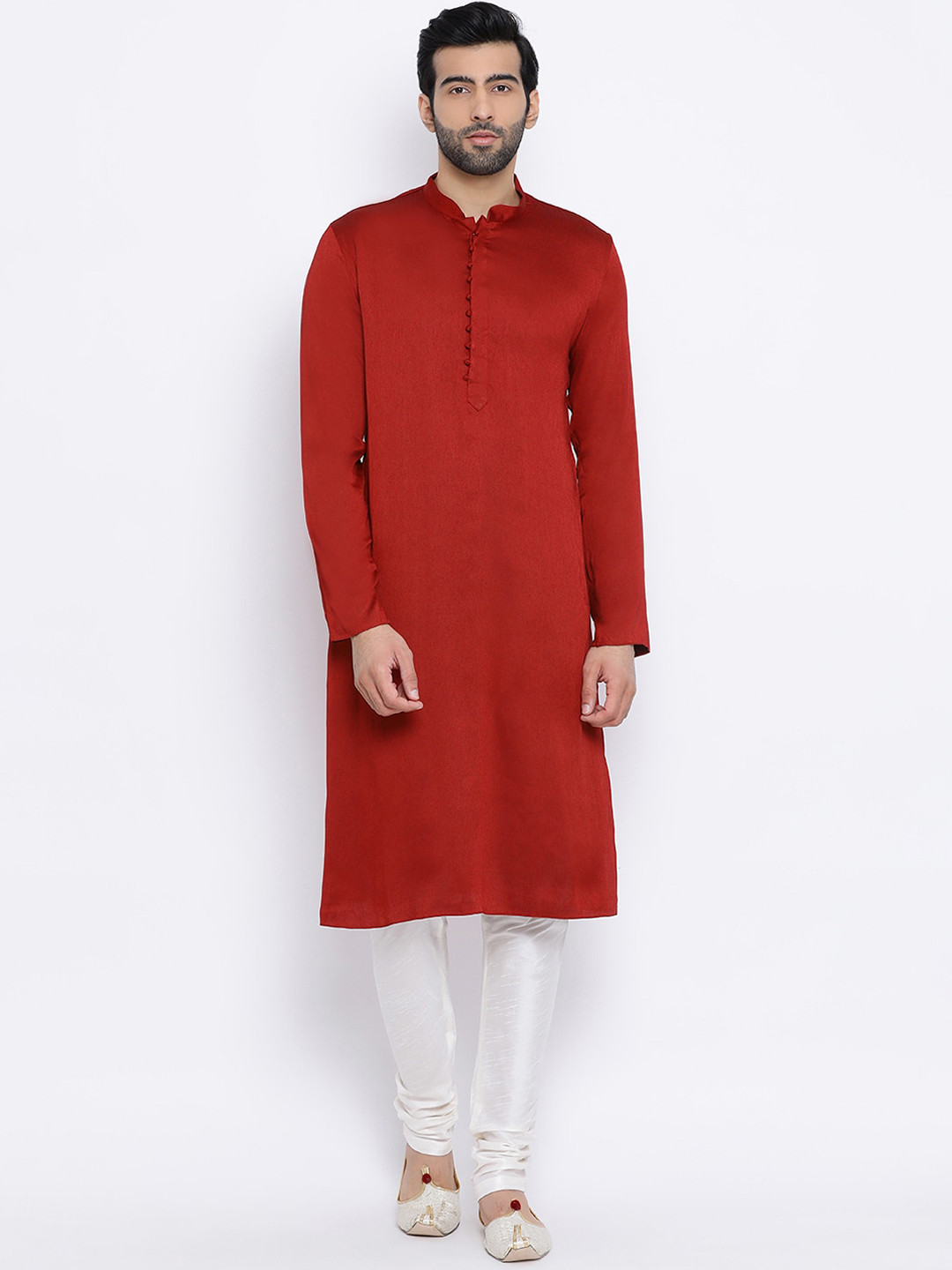 

NAMASKAR Men Maroon Solid Dupion Silk Kurta