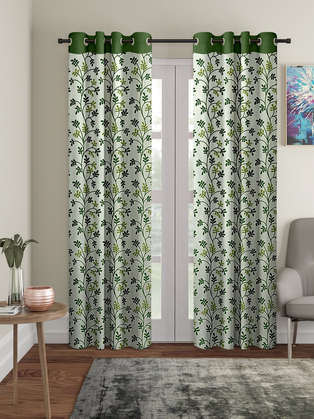 Cortina Green Set of 2 Printed Door Curtains