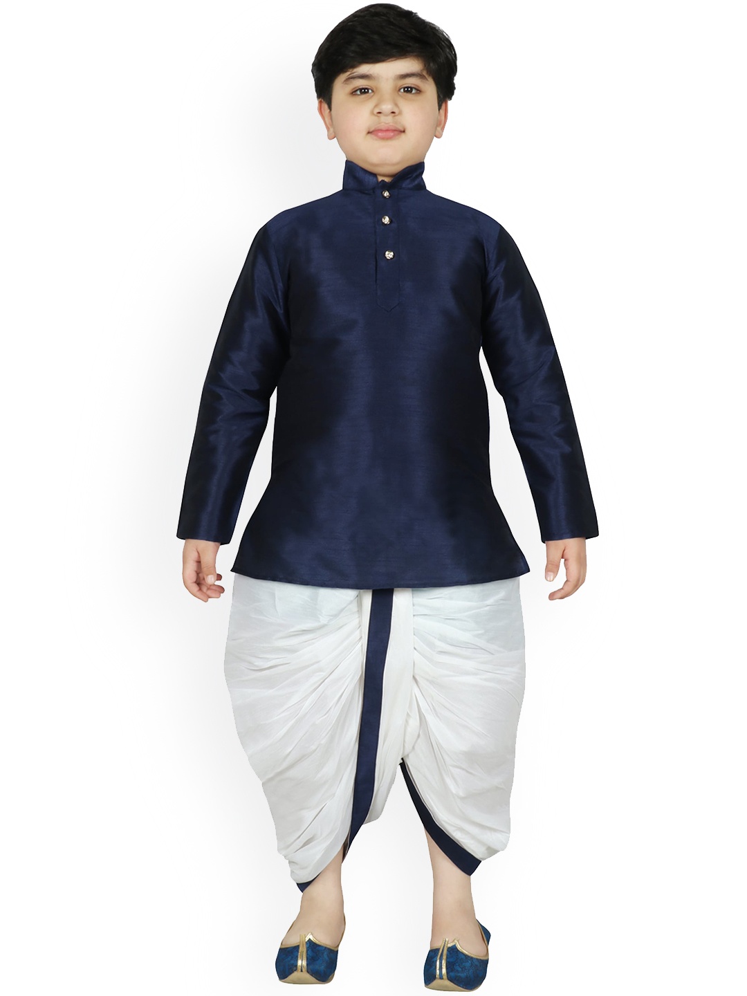 

SG YUVRAJ Boys Navy Blue & White Solid Kurta with Dhoti Pants
